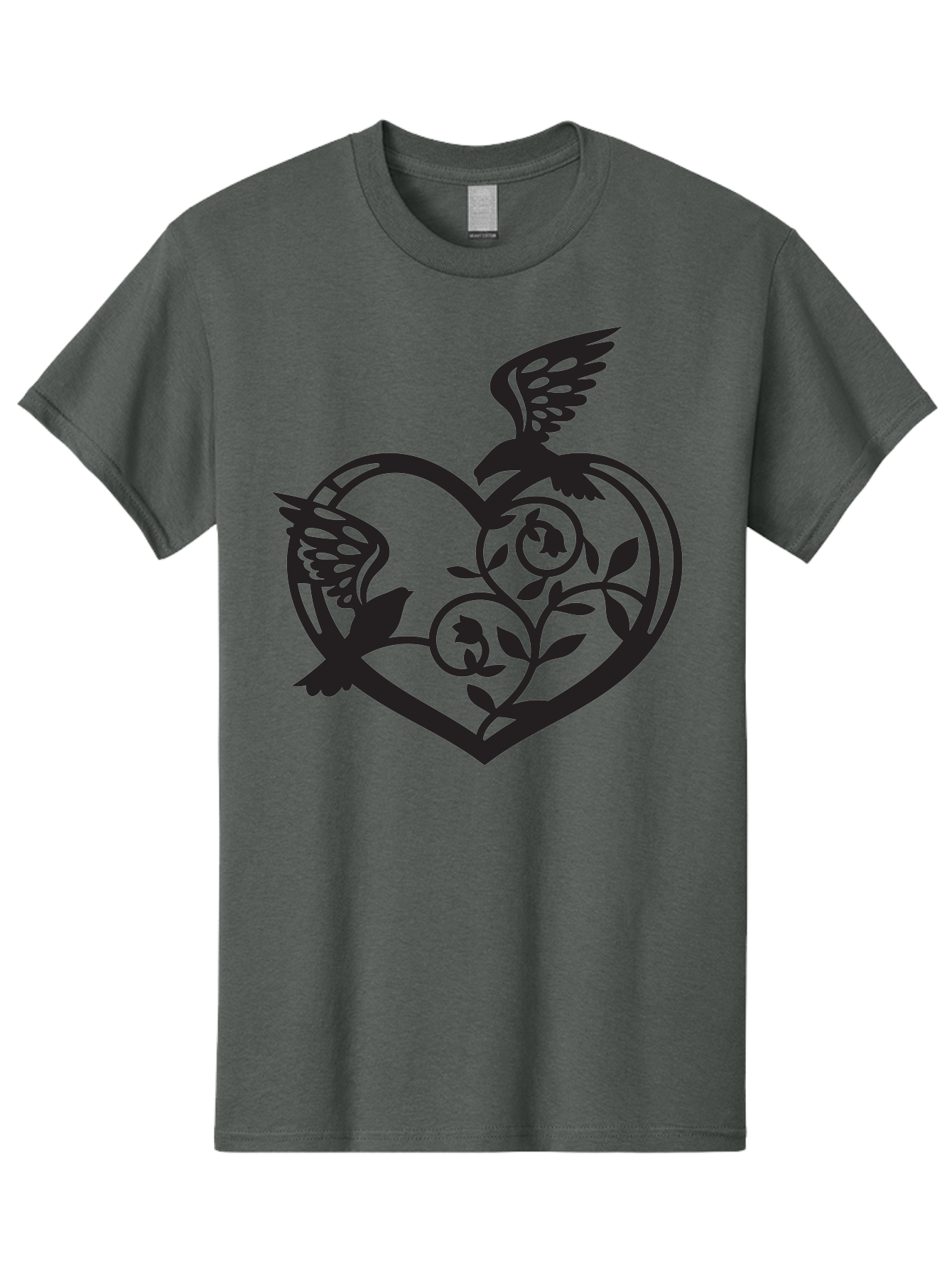 Birds-Heart Men'S Graphic Tee, 100% Cotton, Comfortable Casual Summer Wear, Machine Washable, Two Birds, Flying Birds, Heart Shape, Floral Design, Leafy Patterns, Love Symbol, Romantic Imagery, Bird Silhouettes, Whimsical Art, Elegant Design Aab257 13