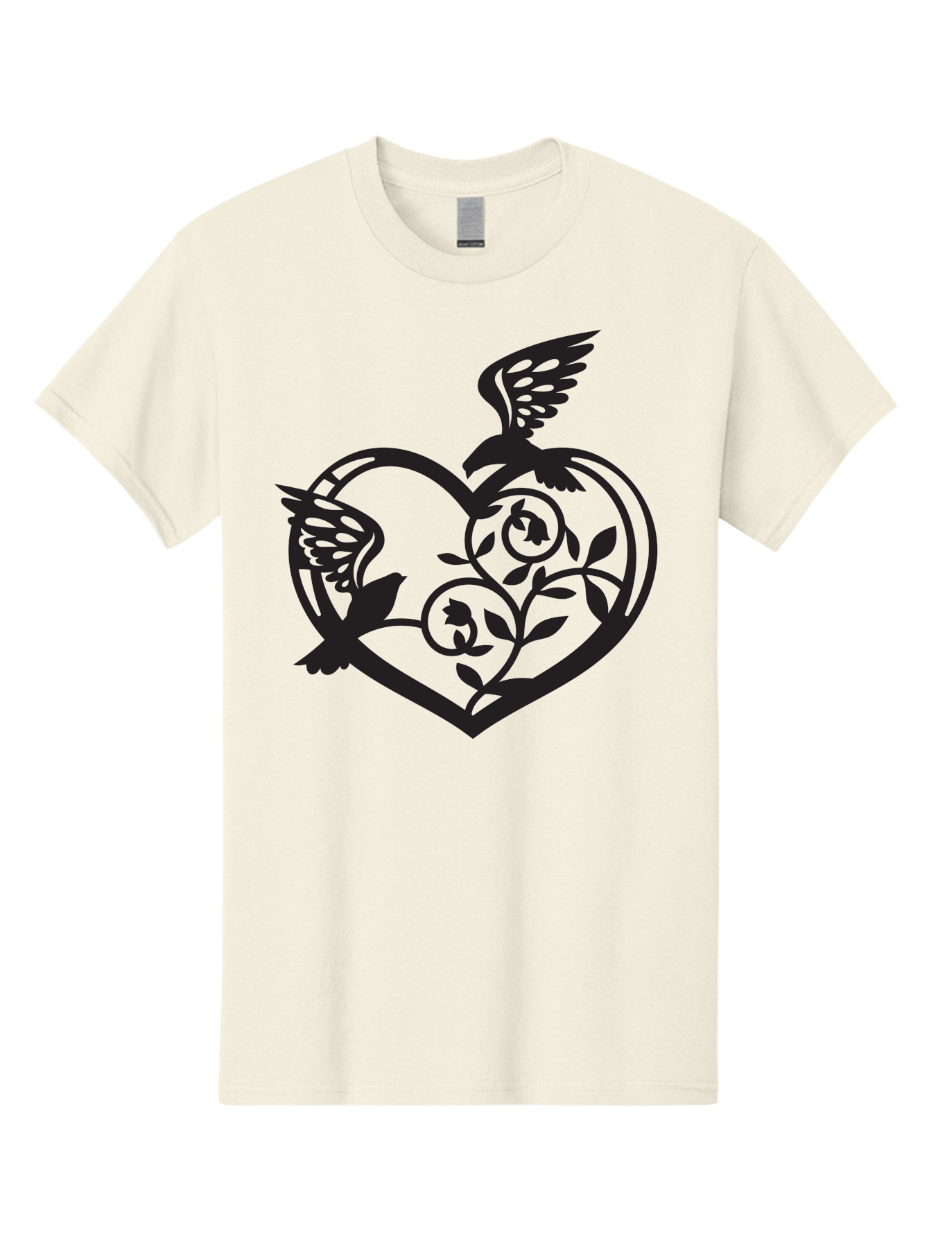 Birds-Heart Men'S Graphic Tee, 100% Cotton, Comfortable Casual Summer Wear, Machine Washable, Two Birds, Flying Birds, Heart Shape, Floral Design, Leafy Patterns, Love Symbol, Romantic Imagery, Bird Silhouettes, Whimsical Art, Elegant Design Aab257 17