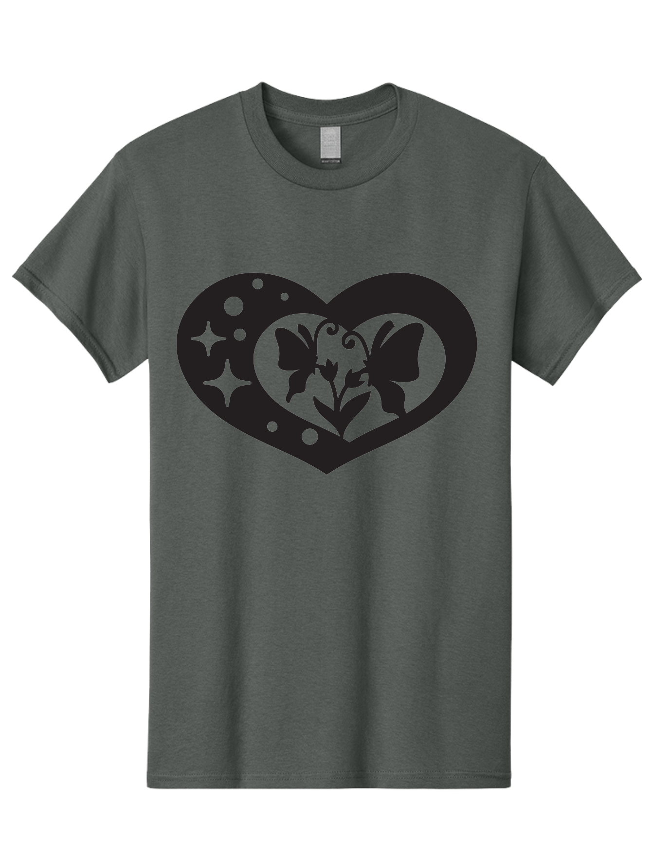 Butterfly-Heart Men'S Graphic Tee, 100% Cotton, Comfortable Casual Summer Wear, Machine Washable, Heart Shape, Butterfly Silhouette, Floral Design, Whimsical Graphics, Decorative Art, Symbolic Heart, Nature-Inspired, Mystical Charm, Aab259 3