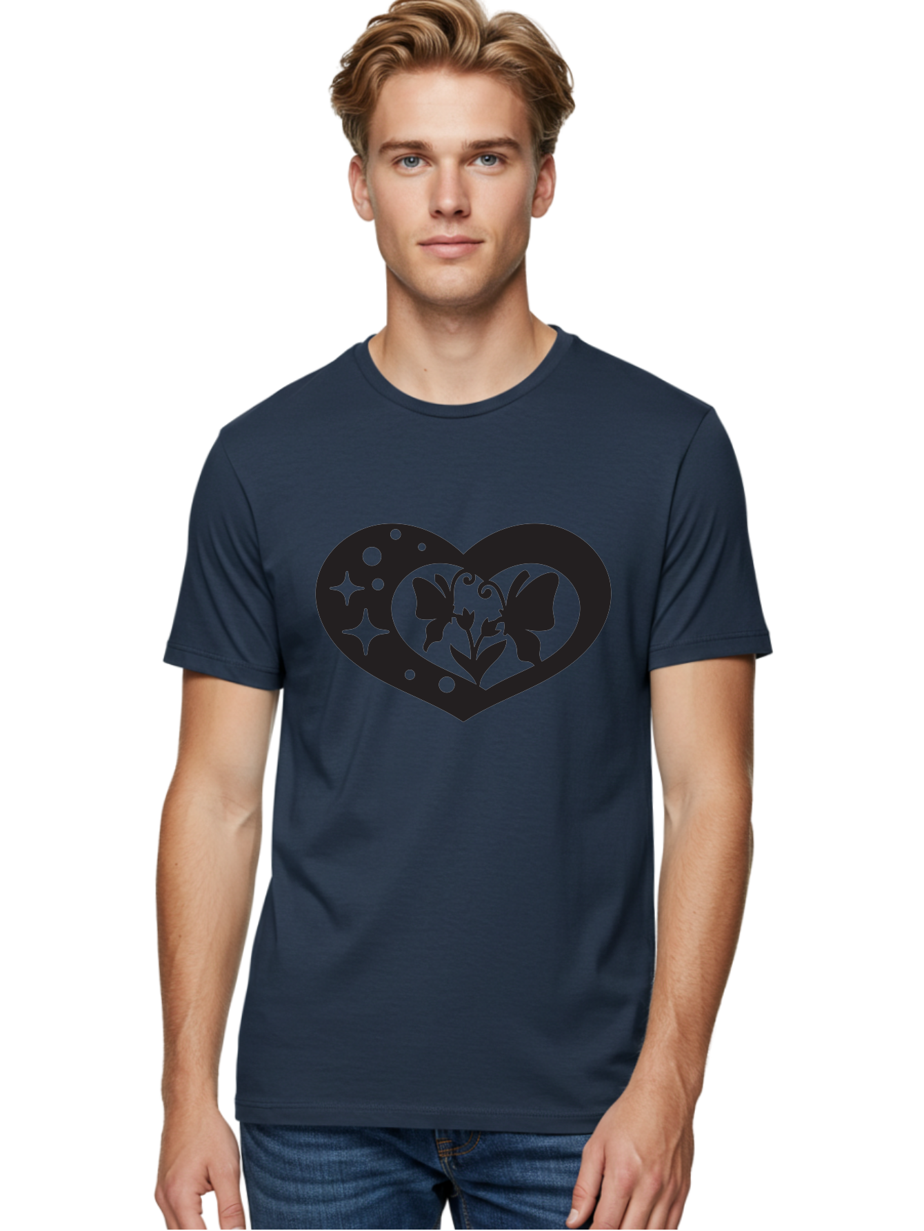Butterfly-Heart Men'S Graphic Tee, 100% Cotton, Comfortable Casual Summer Wear, Machine Washable, Heart Shape, Butterfly Silhouette, Floral Design, Whimsical Graphics, Decorative Art, Symbolic Heart, Nature-Inspired, Mystical Charm, Aab259 20