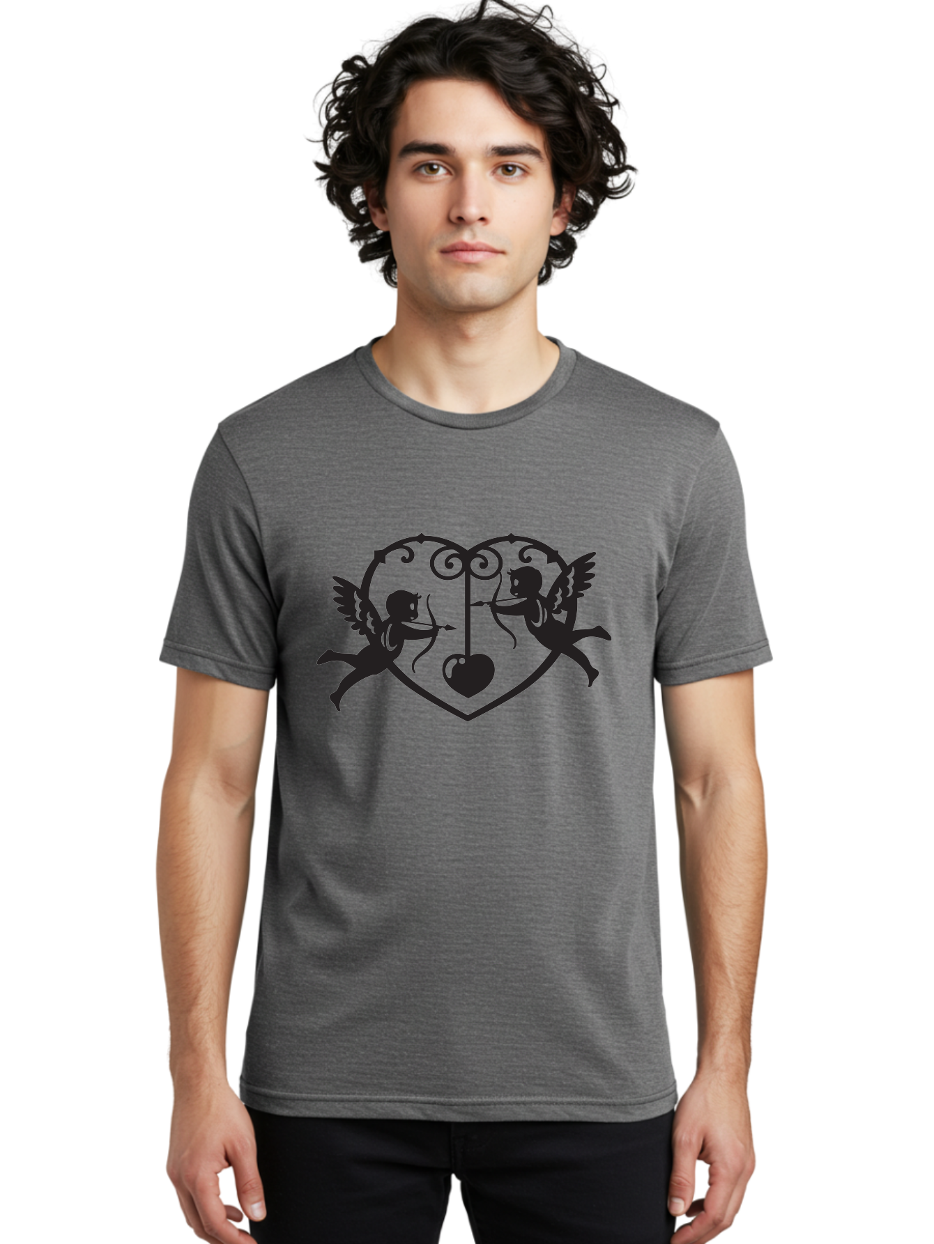 Cupid-Shooting-Arrow-At-Heart Men'S Graphic Tee, 100% Cotton, Comfortable Casual Summer Wear, Machine Washable, Cupid Shooting Arrows, Love Heart, Symbol Of Love, Romantic Icon, Valentine'S Day Theme, Cherub With Bow And Arrow, Aab263 10
