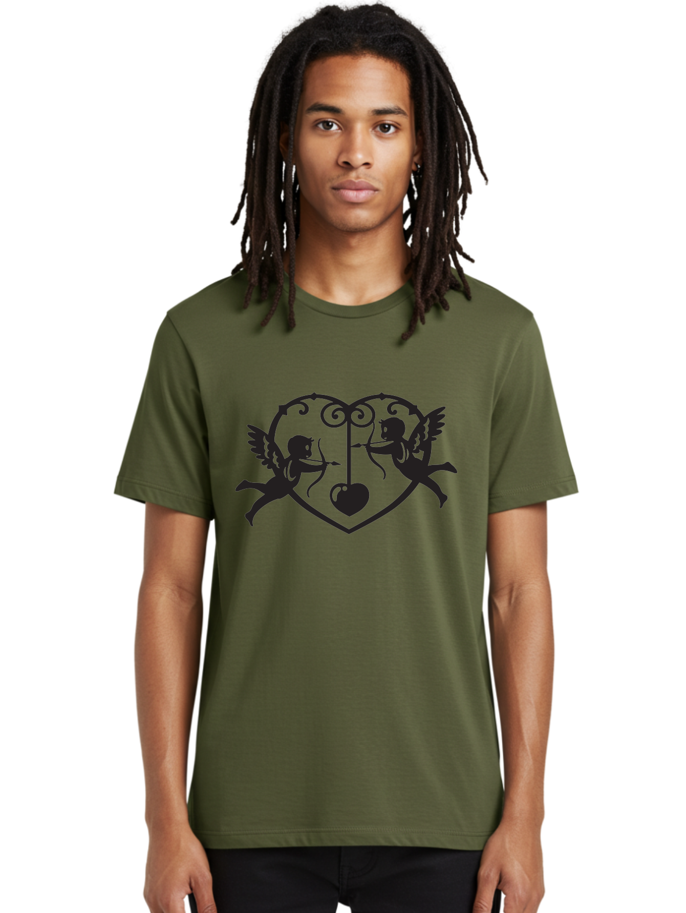 Cupid-Shooting-Arrow-At-Heart Men'S Graphic Tee, 100% Cotton, Comfortable Casual Summer Wear, Machine Washable, Cupid Shooting Arrows, Love Heart, Symbol Of Love, Romantic Icon, Valentine'S Day Theme, Cherub With Bow And Arrow, Aab263 16