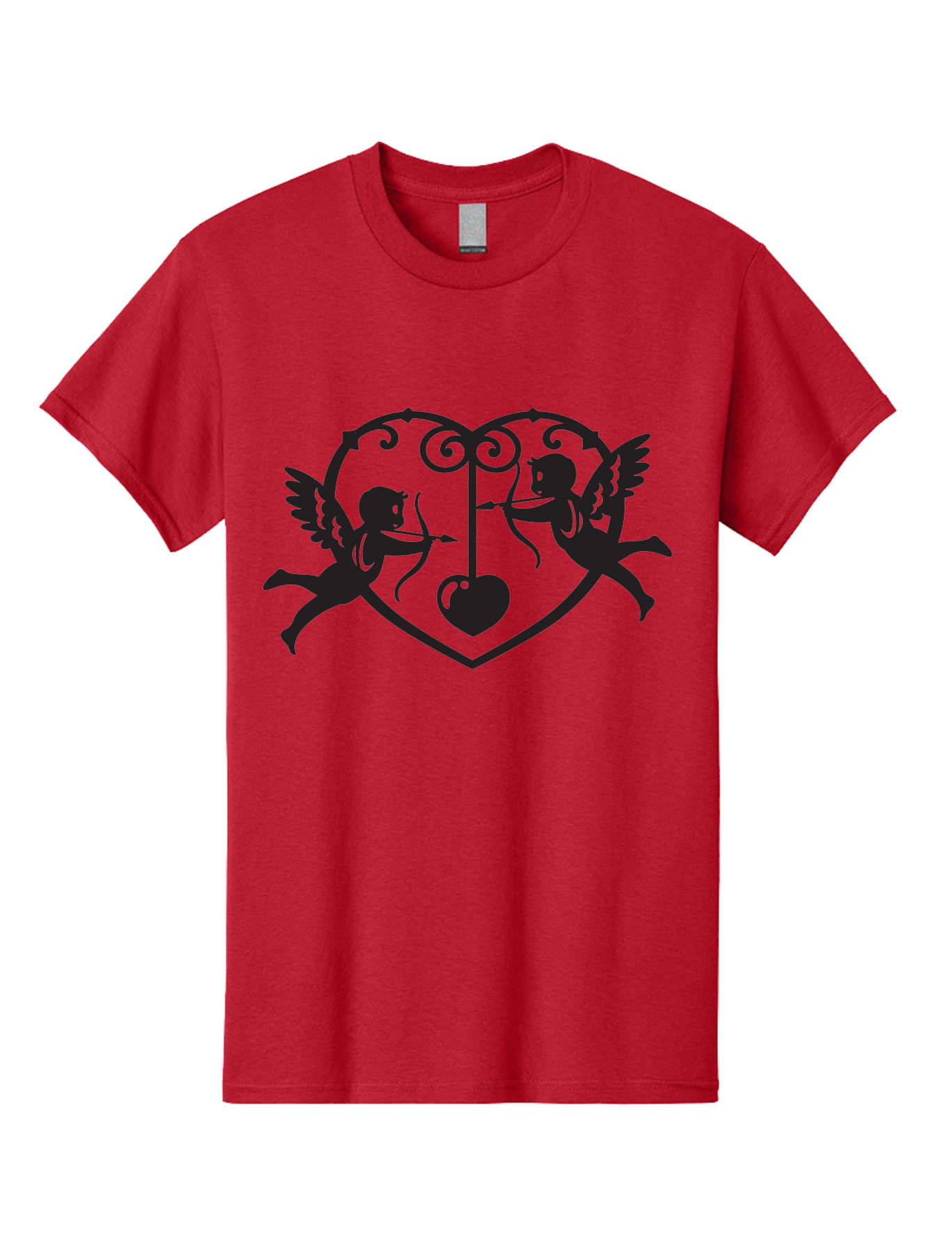 Cupid-Shooting-Arrow-At-Heart Men'S Graphic Tee, 100% Cotton, Comfortable Casual Summer Wear, Machine Washable, Cupid Shooting Arrows, Love Heart, Symbol Of Love, Romantic Icon, Valentine'S Day Theme, Cherub With Bow And Arrow, Aab263 23