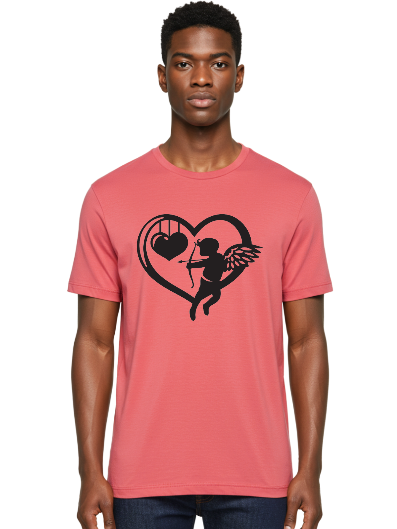 Cupid-With-Bow-And-Arrow Men'S Graphic Tee, 100% Cotton, Comfortable Casual Summer Wear, Machine Washable, Cupid Shooting Arrow, Heart Shape, Love Symbol, Romantic Gesture, Arrow And Heart, Valentine'S Day Icon, Cherub With Bow Aab264 26