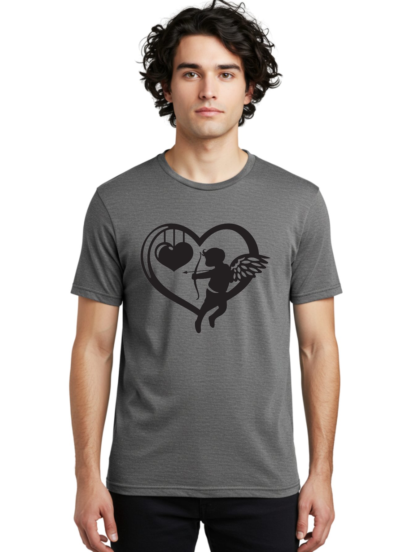 Cupid-With-Bow-And-Arrow Men'S Graphic Tee, 100% Cotton, Comfortable Casual Summer Wear, Machine Washable, Cupid Shooting Arrow, Heart Shape, Love Symbol, Romantic Gesture, Arrow And Heart, Valentine'S Day Icon, Cherub With Bow Aab264 10