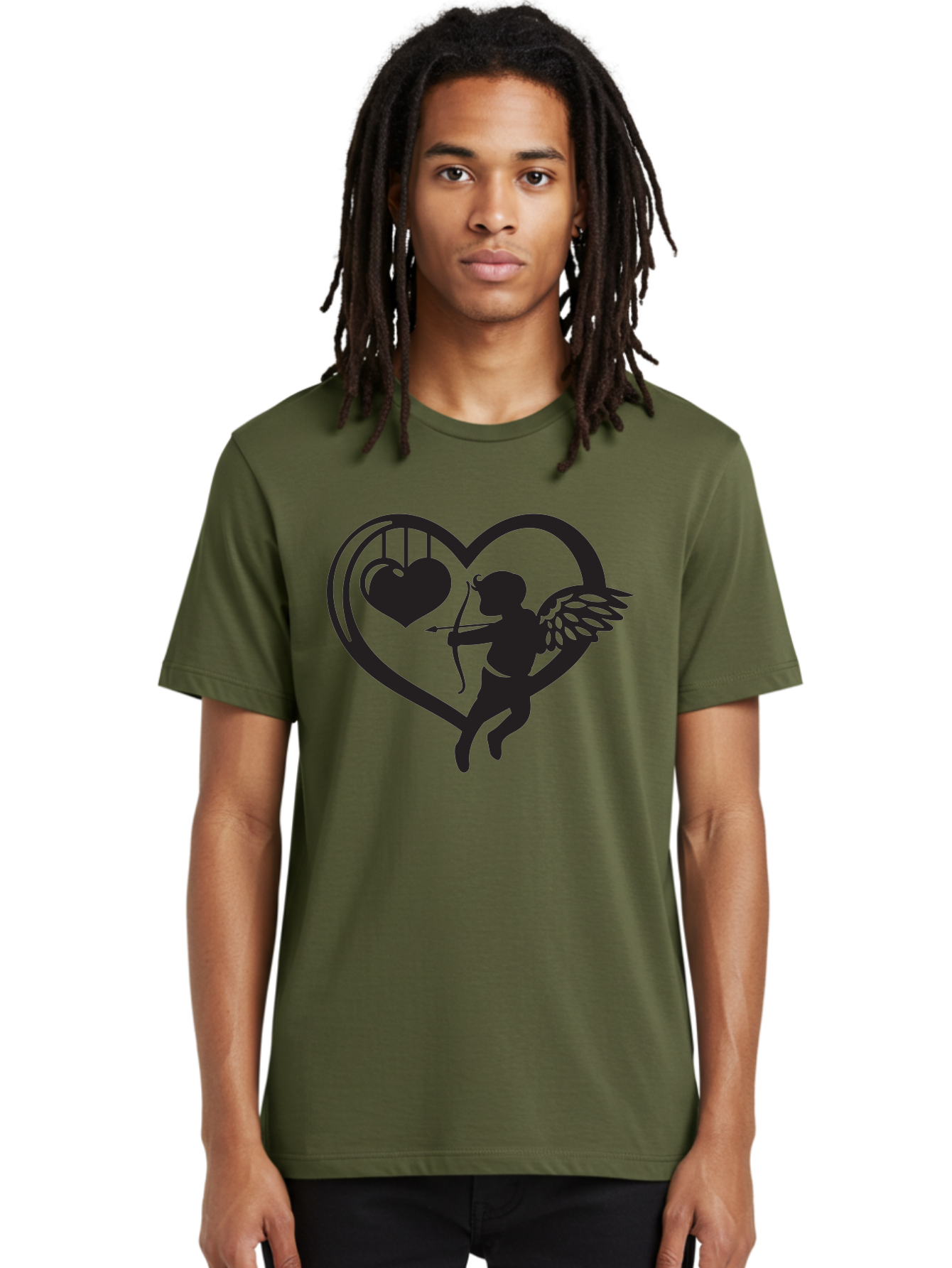 Cupid-With-Bow-And-Arrow Men'S Graphic Tee, 100% Cotton, Comfortable Casual Summer Wear, Machine Washable, Cupid Shooting Arrow, Heart Shape, Love Symbol, Romantic Gesture, Arrow And Heart, Valentine'S Day Icon, Cherub With Bow Aab264 28