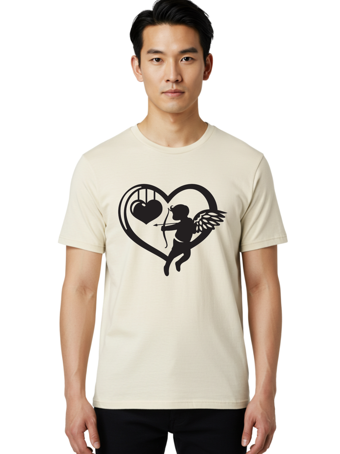Cupid-With-Bow-And-Arrow Men'S Graphic Tee, 100% Cotton, Comfortable Casual Summer Wear, Machine Washable, Cupid Shooting Arrow, Heart Shape, Love Symbol, Romantic Gesture, Arrow And Heart, Valentine'S Day Icon, Cherub With Bow Aab264 8