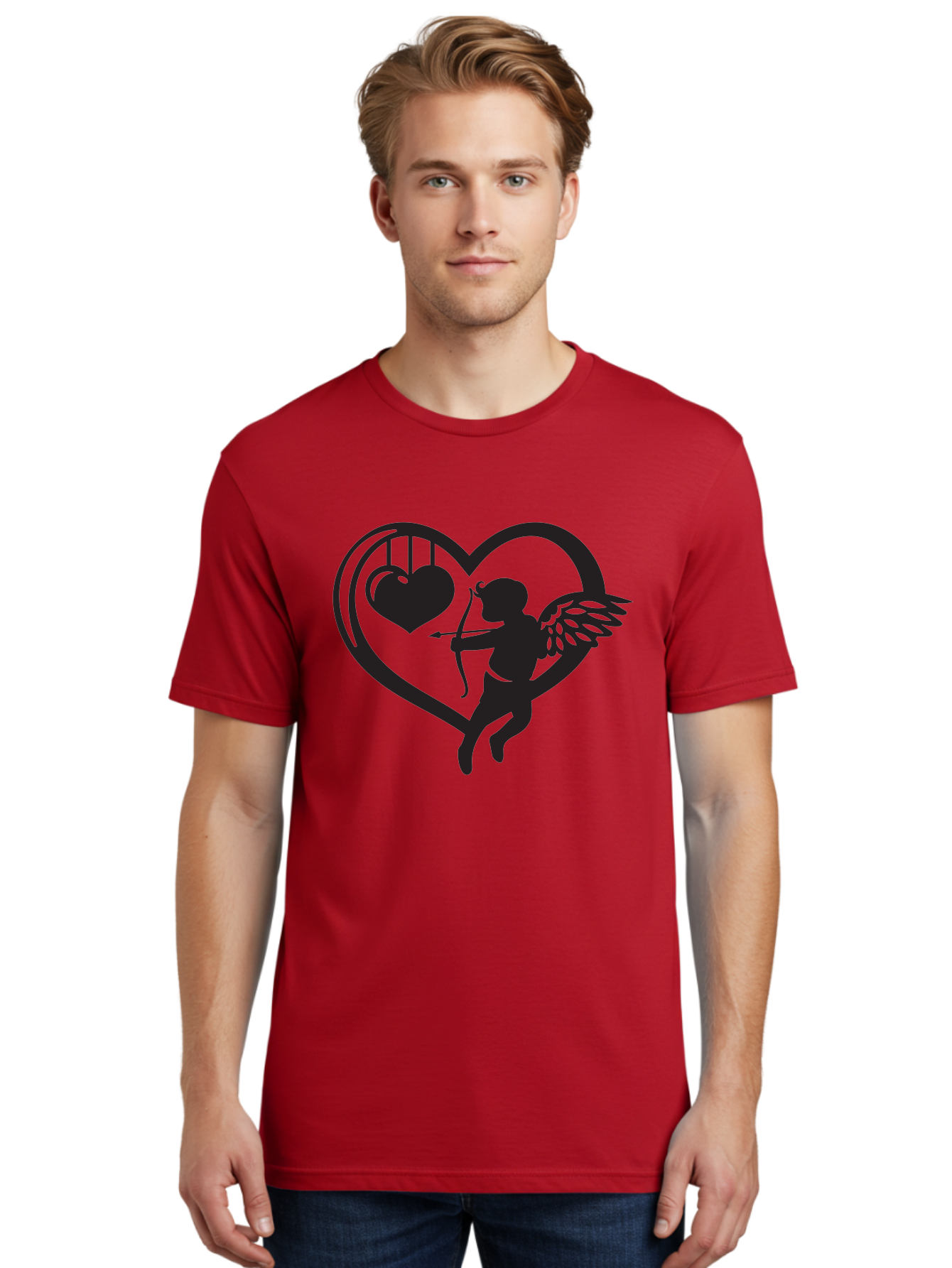 Cupid-With-Bow-And-Arrow Men'S Graphic Tee, 100% Cotton, Comfortable Casual Summer Wear, Machine Washable, Cupid Shooting Arrow, Heart Shape, Love Symbol, Romantic Gesture, Arrow And Heart, Valentine'S Day Icon, Cherub With Bow Aab264 18