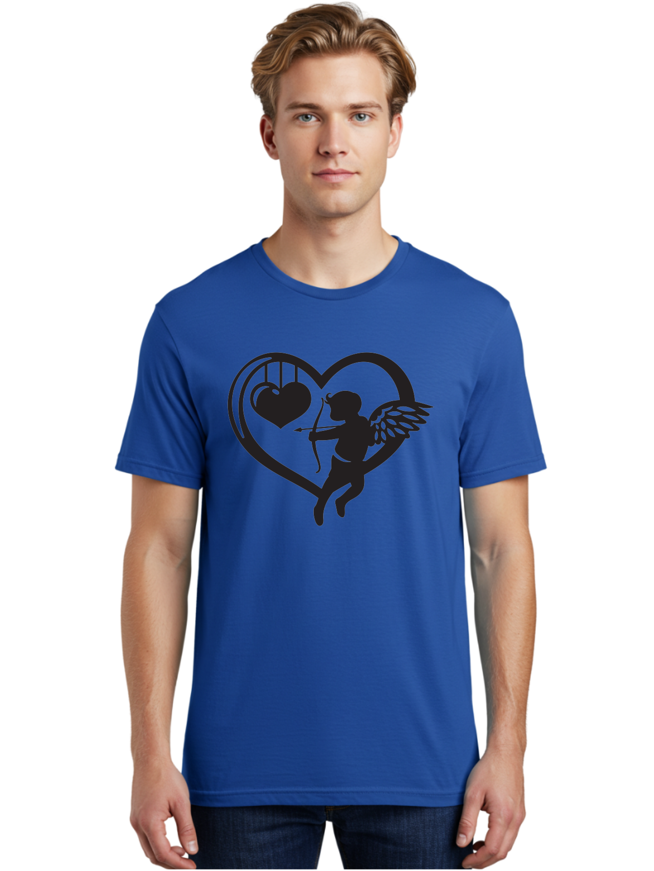 Cupid-With-Bow-And-Arrow Men'S Graphic Tee, 100% Cotton, Comfortable Casual Summer Wear, Machine Washable, Cupid Shooting Arrow, Heart Shape, Love Symbol, Romantic Gesture, Arrow And Heart, Valentine'S Day Icon, Cherub With Bow Aab264 4
