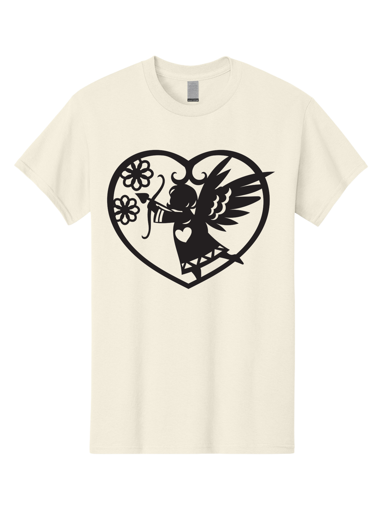 Cupid-With-Flowers Men'S Graphic Tee, 100% Cotton, Comfortable Casual Summer Wear, Machine Washable, Cupid With Bow And Arrow, Love Symbol, Valentines Day Icon, Heart Shaped Frame, Floral Elements, Romance And Love, Cherub With Wings Aab265 17