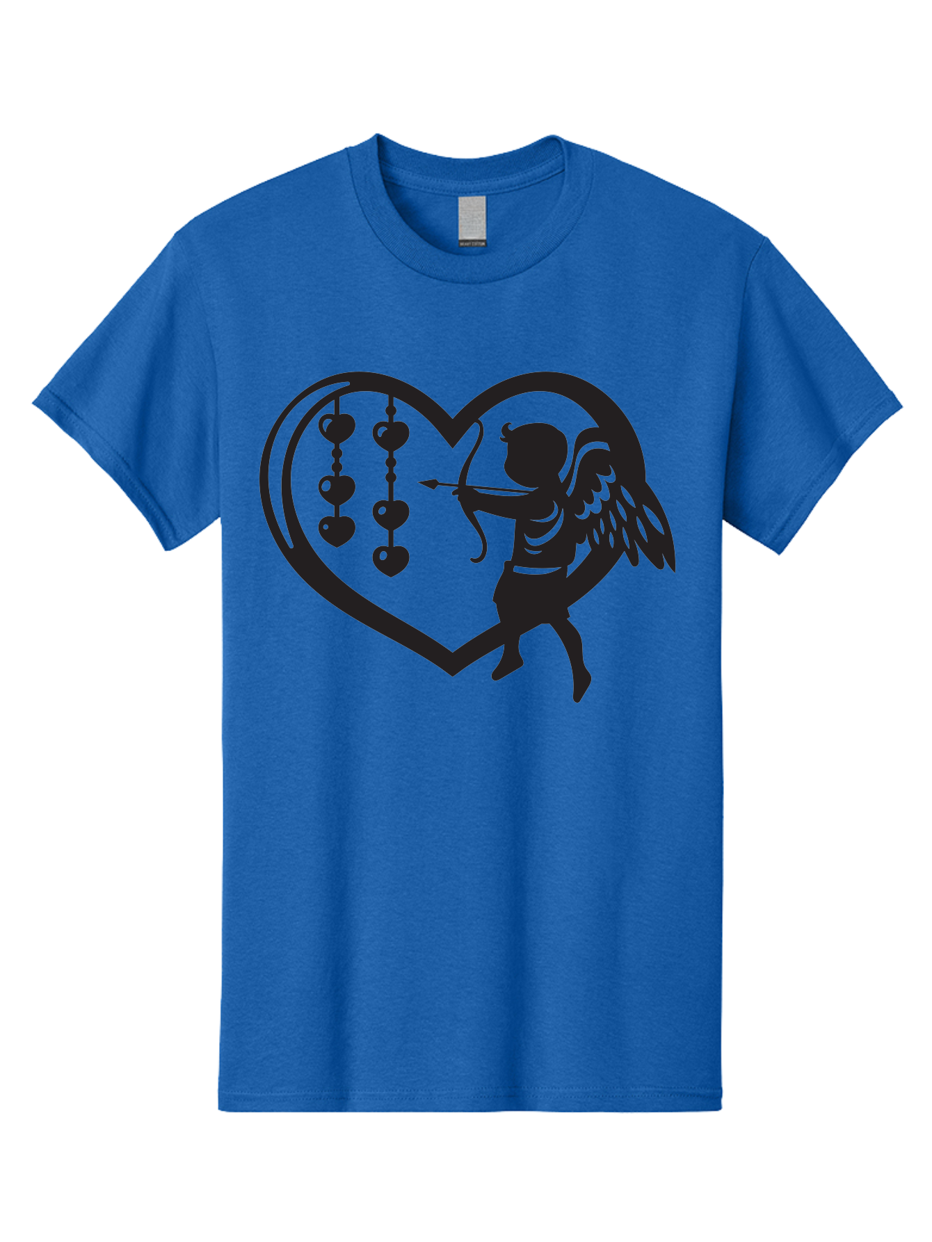 Cupid-With-Heart-Shaped-Necklace Men'S Graphic Tee, 100% Cotton, Comfortable Casual Summer Wear, Machine Washable, Cupid Shooting Arrow, Heart-Shaped Frame, Love Symbol, Valentine'S Day Theme, Romantic Gesture, Heart Beads, Winged Cherub Aab266 25