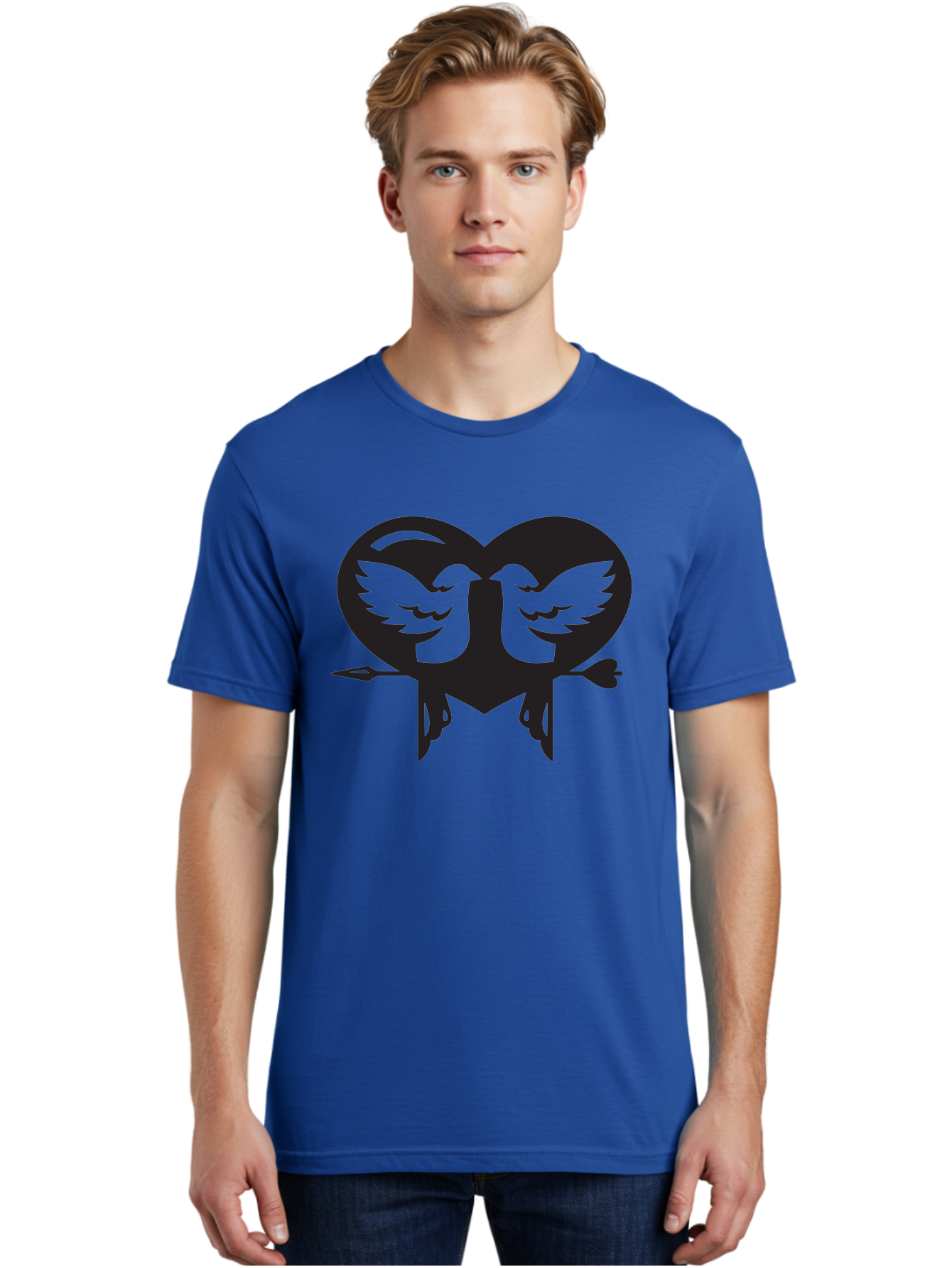 Cupid Men'S Graphic Tee, 100% Cotton, Comfortable Casual Summer Wear, Machine Washable, Heart Shape, Swallows Silhouette, Doves, Birds In Love, Arrow Through Heart, Love Symbol, Romantic Gesture, Tender Moment, Heartwarming Scene, Bird Art, Aab267 18