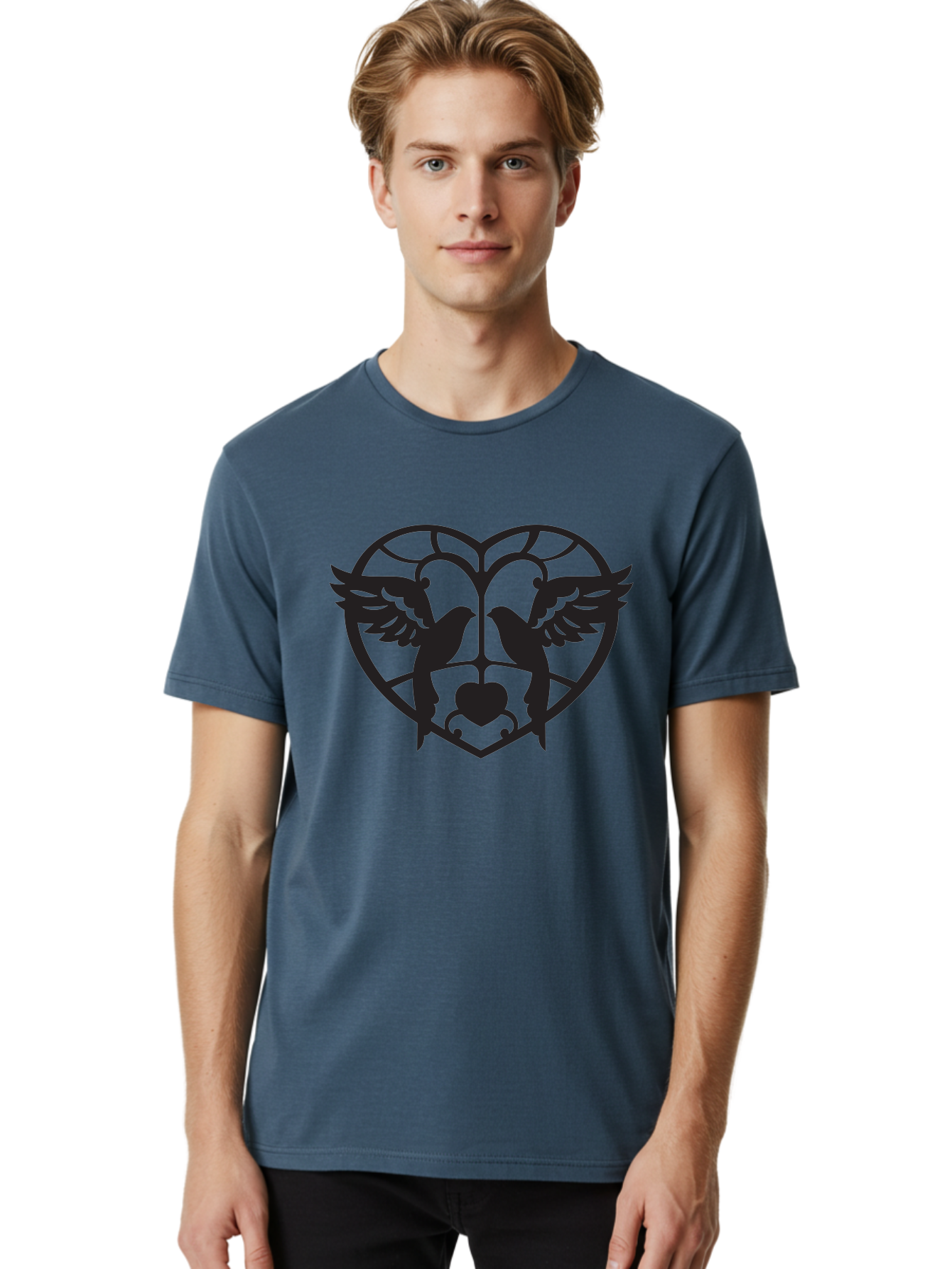 Dove-Heart Men'S Graphic Tee, 100% Cotton, Comfortable Casual Summer Wear, Machine Washable, Doves In Love, Heart Symbol, Symbol Of Love, Peace Doves, Unity, Harmony, Love And Peace, Couple Doves, Decorative Doves Aab268 12