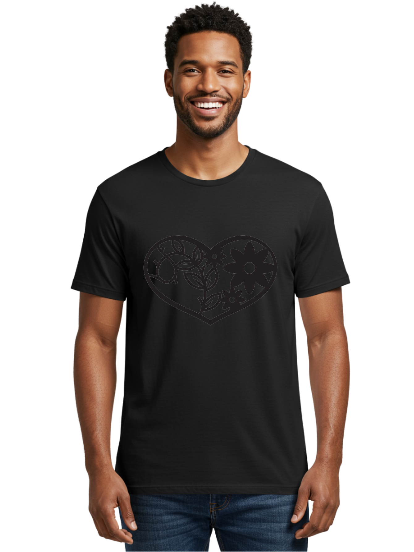 Floral-Heart Men'S Graphic Tee, 100% Cotton, Comfortable Casual Summer Wear, Machine Washable, Heart Shape, Floral Design, Flowers, Leaves, Botanical Elements, Love Symbol, Decorative Art, Simple Illustrations, Minimalist Style, Flower Motifs Aab269 20