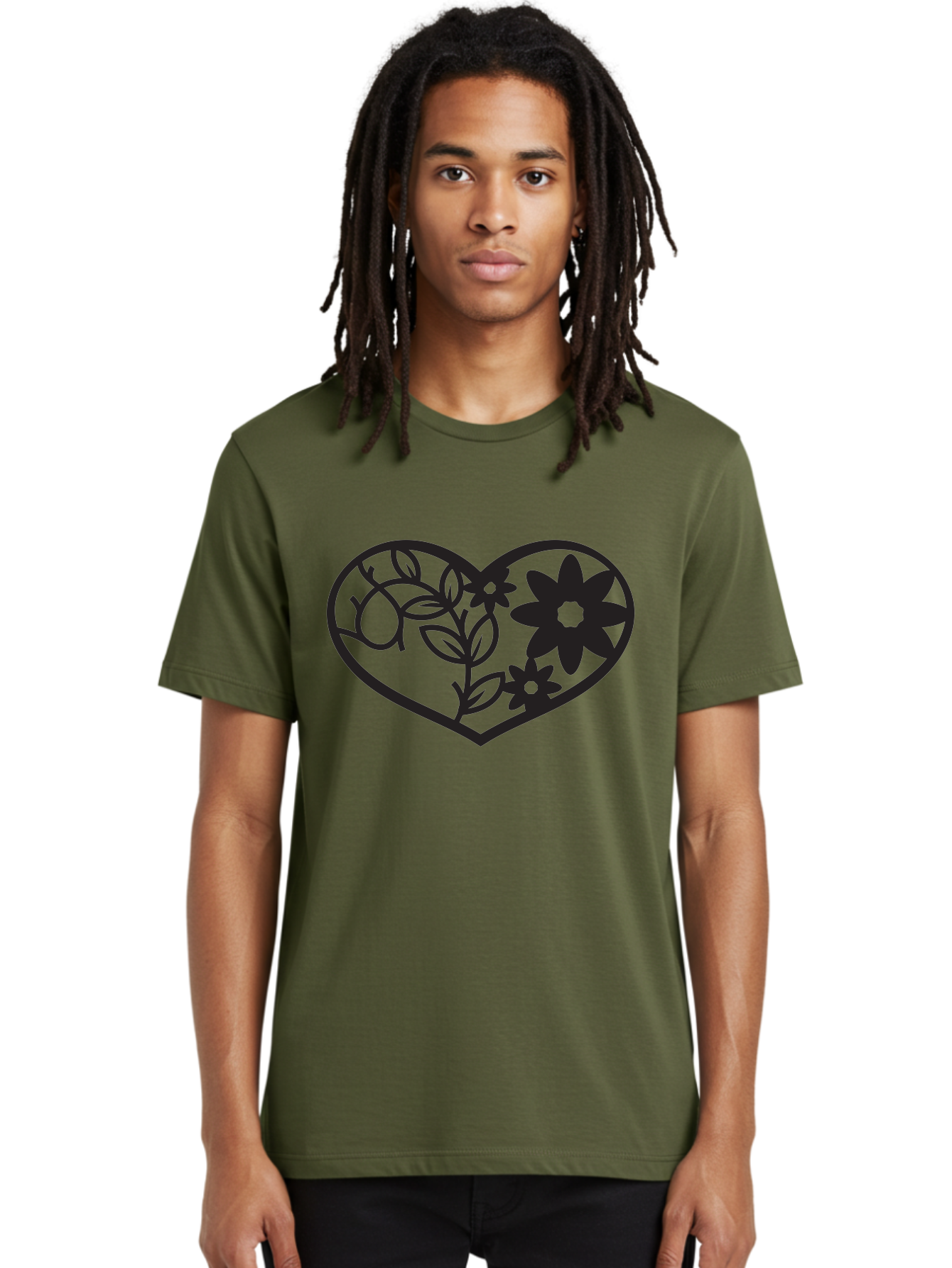 Floral-Heart Men'S Graphic Tee, 100% Cotton, Comfortable Casual Summer Wear, Machine Washable, Heart Shape, Floral Design, Flowers, Leaves, Botanical Elements, Love Symbol, Decorative Art, Simple Illustrations, Minimalist Style, Flower Motifs Aab269 14