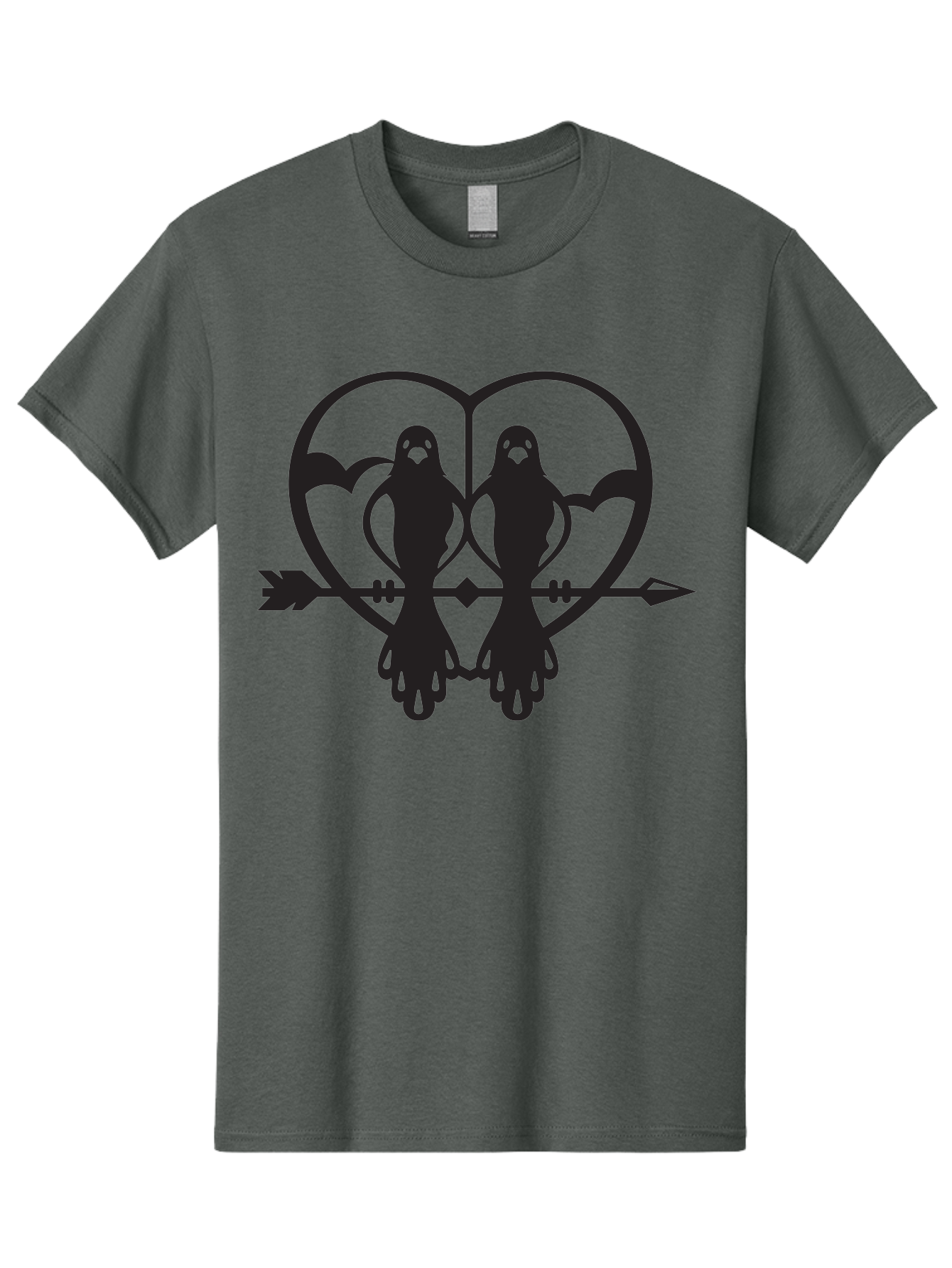 Goth-Couple Men'S Graphic Tee, 100% Cotton, Comfortable Casual Summer Wear, Machine Washable, Ghostly Figures, Heart Shape, Arrow Through Heart, Mirrored Silhouettes, Mystical Imagery, Gothic Romance, Spooky Love, Eerie Atmosphere, Dark Art, Aab270 19