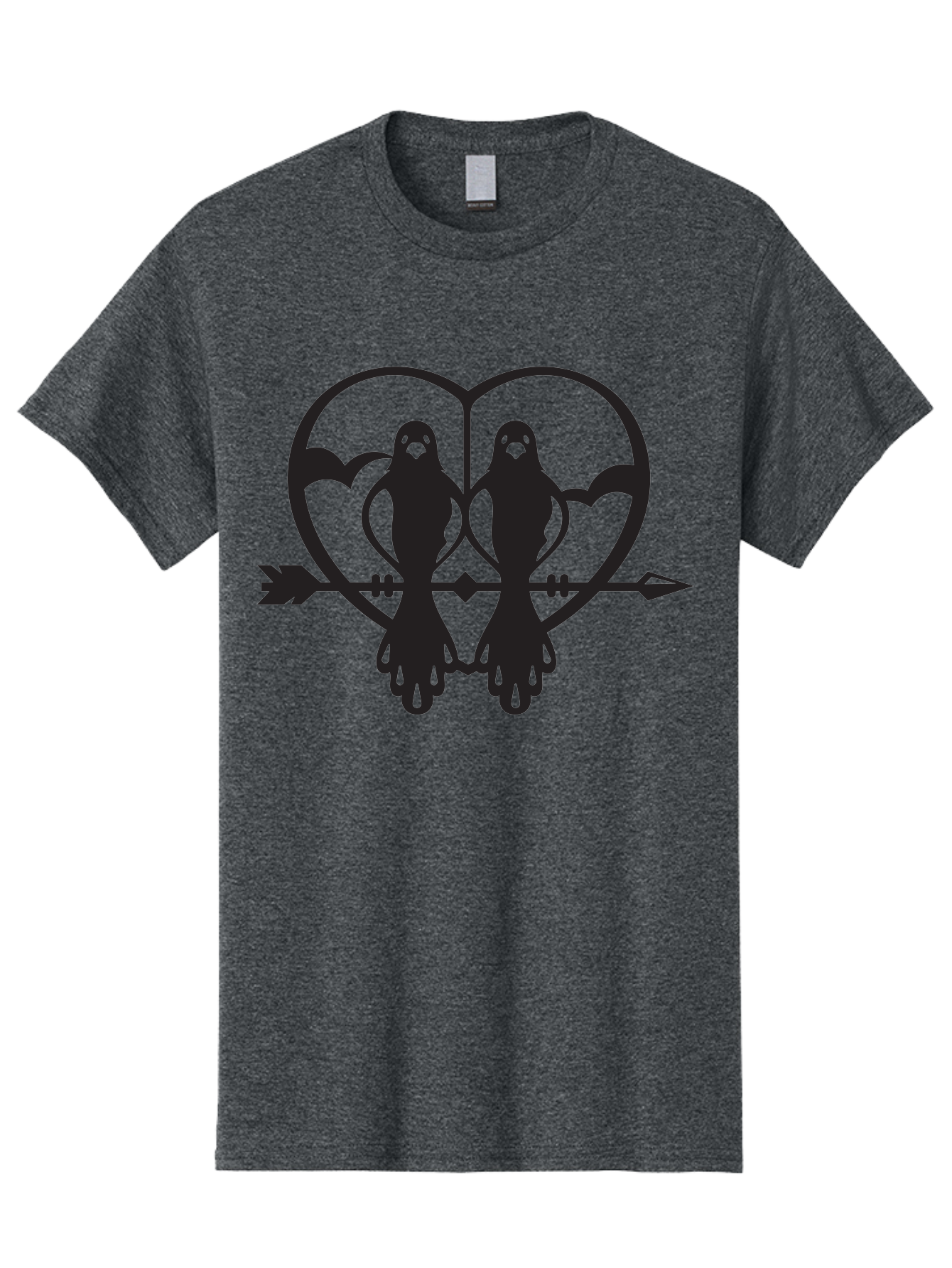 Goth-Couple Men'S Graphic Tee, 100% Cotton, Comfortable Casual Summer Wear, Machine Washable, Ghostly Figures, Heart Shape, Arrow Through Heart, Mirrored Silhouettes, Mystical Imagery, Gothic Romance, Spooky Love, Eerie Atmosphere, Dark Art, Aab270 3