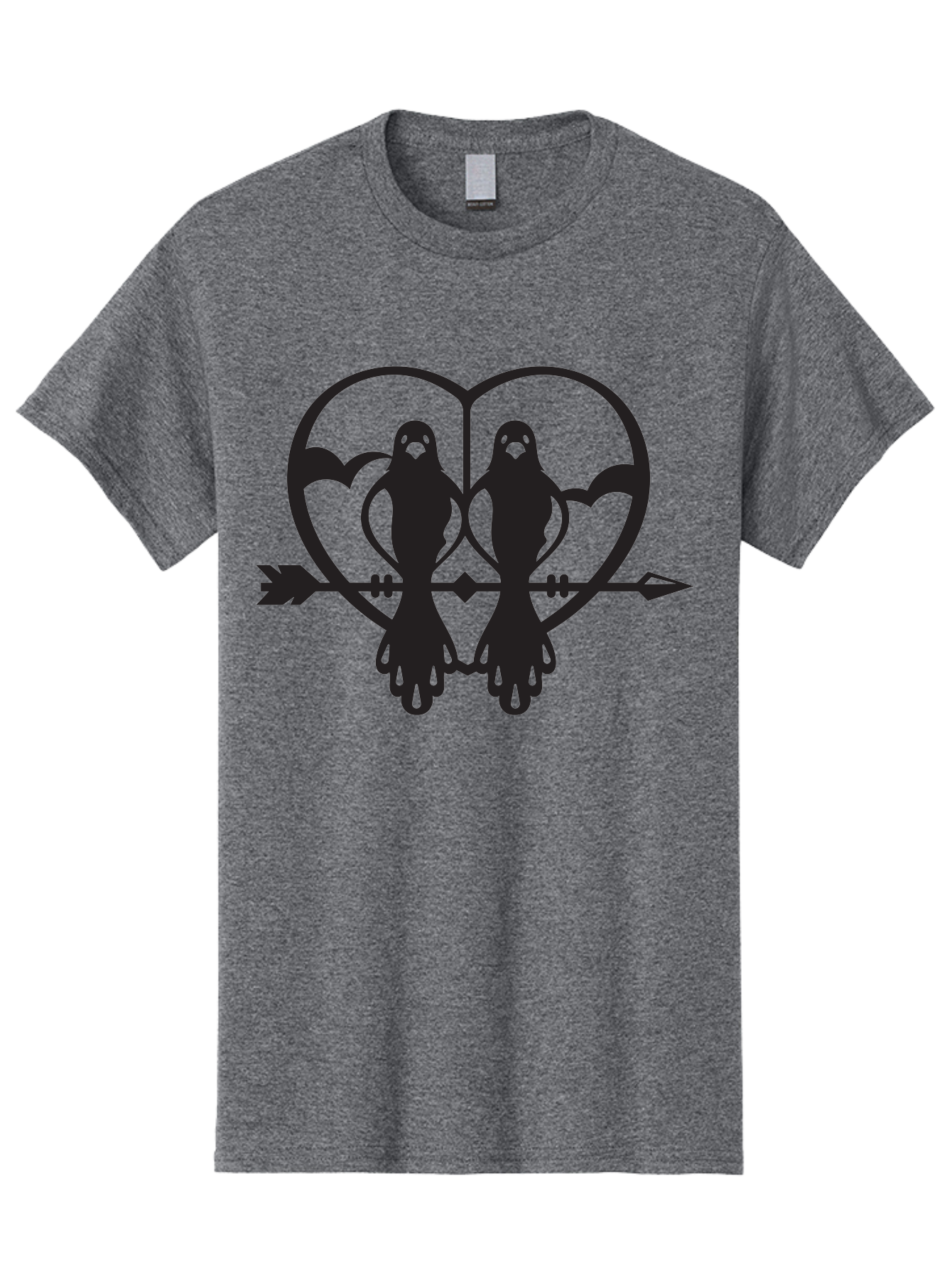 Goth-Couple Men'S Graphic Tee, 100% Cotton, Comfortable Casual Summer Wear, Machine Washable, Ghostly Figures, Heart Shape, Arrow Through Heart, Mirrored Silhouettes, Mystical Imagery, Gothic Romance, Spooky Love, Eerie Atmosphere, Dark Art, Aab270 25