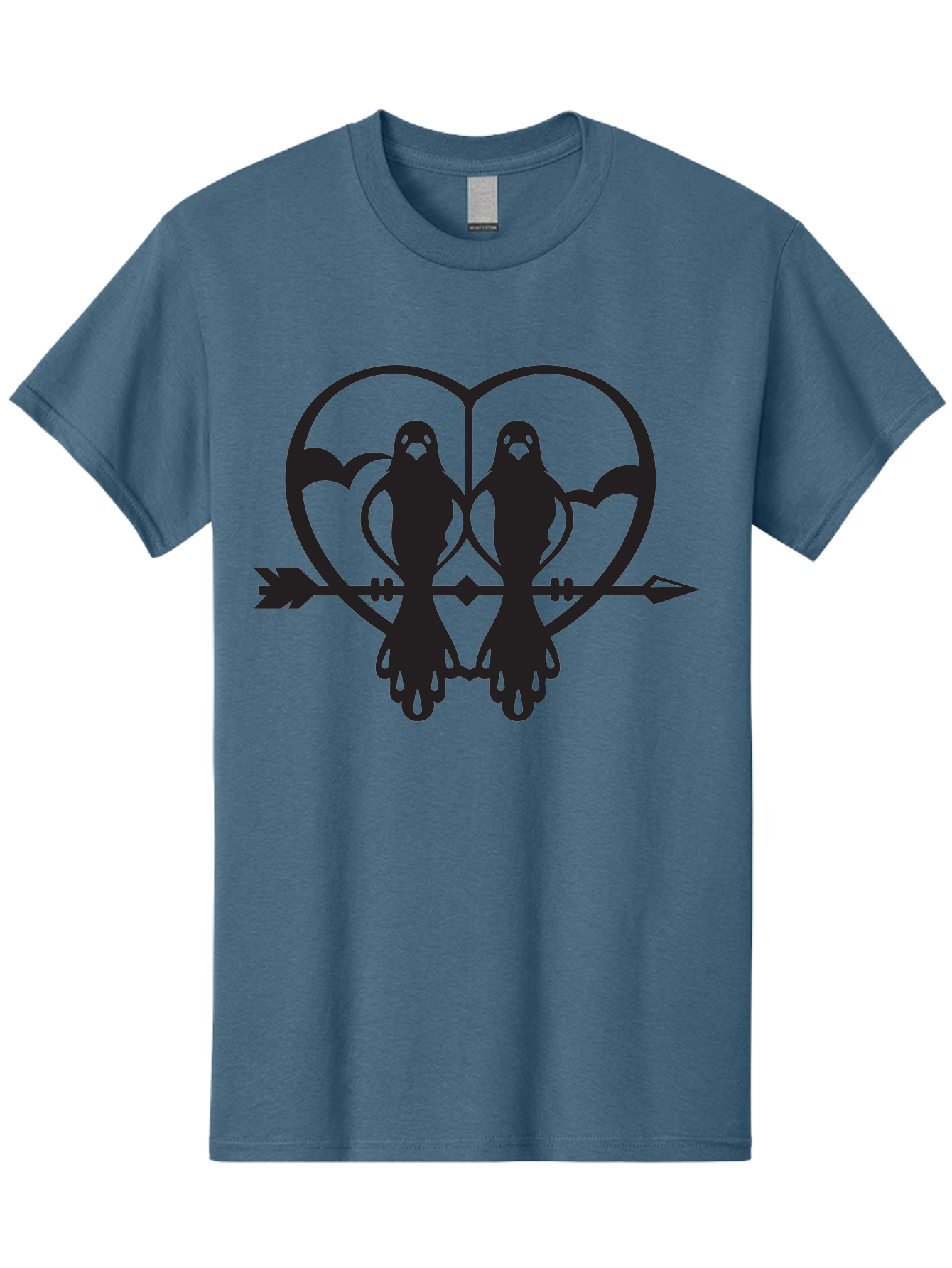 Goth-Couple Men'S Graphic Tee, 100% Cotton, Comfortable Casual Summer Wear, Machine Washable, Ghostly Figures, Heart Shape, Arrow Through Heart, Mirrored Silhouettes, Mystical Imagery, Gothic Romance, Spooky Love, Eerie Atmosphere, Dark Art, Aab270 21
