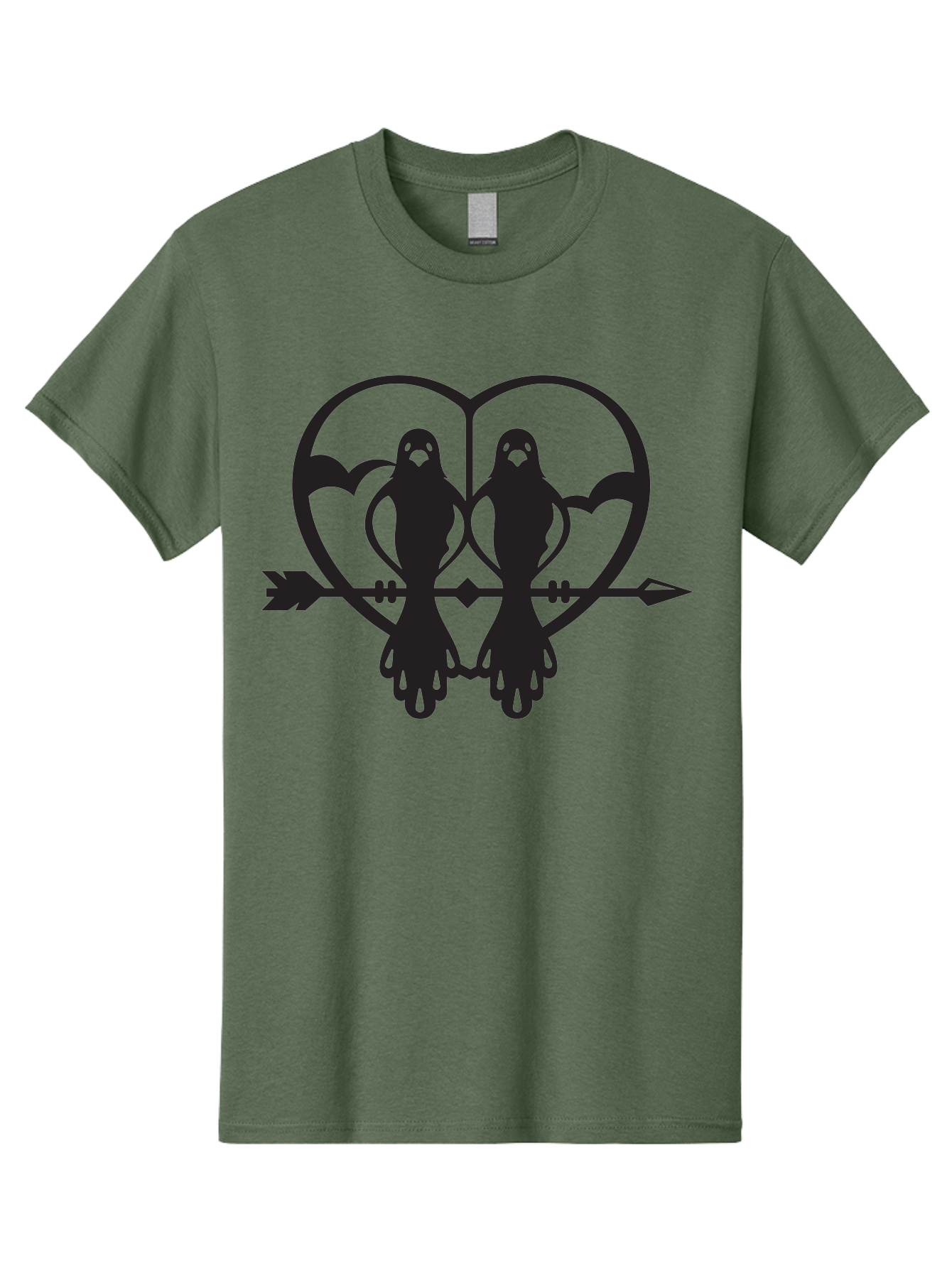Goth-Couple Men'S Graphic Tee, 100% Cotton, Comfortable Casual Summer Wear, Machine Washable, Ghostly Figures, Heart Shape, Arrow Through Heart, Mirrored Silhouettes, Mystical Imagery, Gothic Romance, Spooky Love, Eerie Atmosphere, Dark Art, Aab270 5
