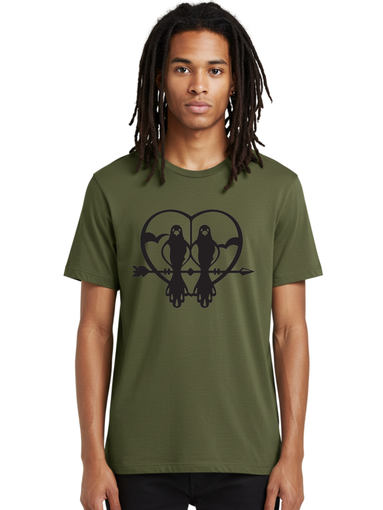 Goth-Couple Men'S Graphic Tee, 100% Cotton, Comfortable Casual Summer Wear, Machine Washable, Ghostly Figures, Heart Shape, Arrow Through Heart, Mirrored Silhouettes, Mystical Imagery, Gothic Romance, Spooky Love, Eerie Atmosphere, Dark Art, Aab270 6