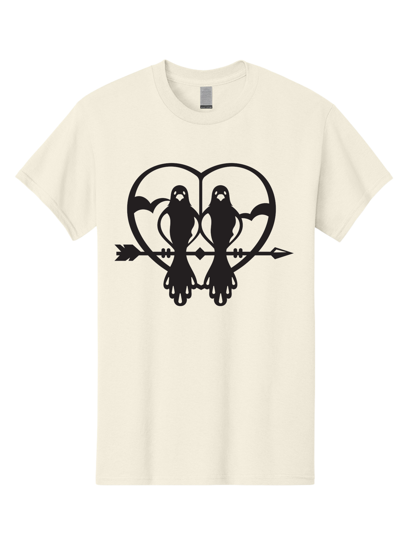 Goth-Couple Men'S Graphic Tee, 100% Cotton, Comfortable Casual Summer Wear, Machine Washable, Ghostly Figures, Heart Shape, Arrow Through Heart, Mirrored Silhouettes, Mystical Imagery, Gothic Romance, Spooky Love, Eerie Atmosphere, Dark Art, Aab270 23