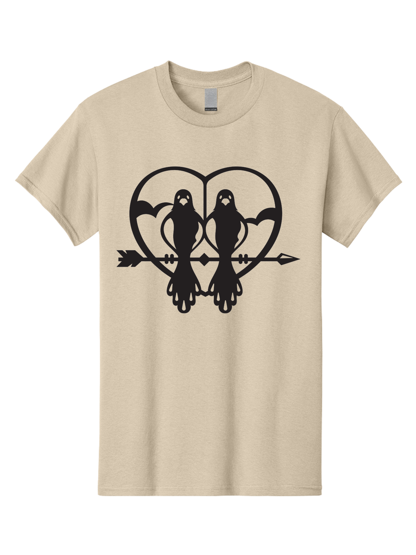 Goth-Couple Men'S Graphic Tee, 100% Cotton, Comfortable Casual Summer Wear, Machine Washable, Ghostly Figures, Heart Shape, Arrow Through Heart, Mirrored Silhouettes, Mystical Imagery, Gothic Romance, Spooky Love, Eerie Atmosphere, Dark Art, Aab270 9