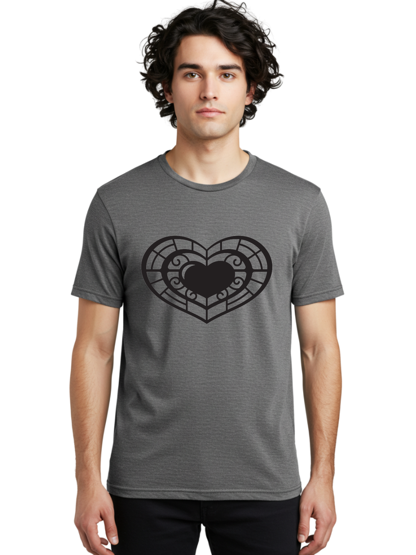 Heart-Design Men'S Graphic Tee, 100% Cotton, Comfortable Casual Summer Wear, Machine Washable, Stained Glass Heart, Decorative Heart, Intricate Design, Heart Silhouette, Ornate Pattern, Swirling Shapes, Love Symbol, Valentines Day Aab274 2