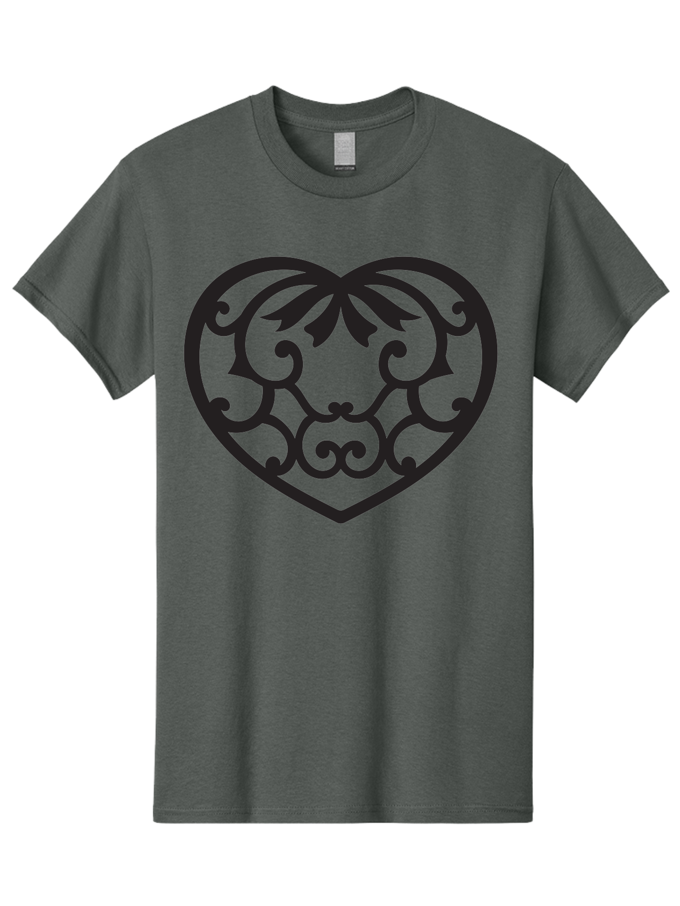 Heart-Filigree Men'S Graphic Tee, 100% Cotton, Comfortable Casual Summer Wear, Machine Washable, Filigree Heart, Floral Pattern, Heart Shape, Black Design, Ornate Details, Elegant Style, Romantic Symbol, Decorative Art Aab275 3