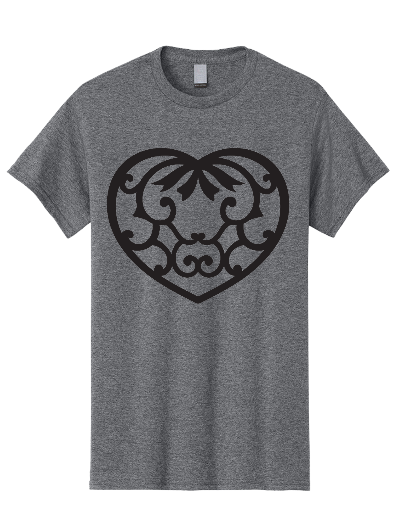 Heart-Filigree Men'S Graphic Tee, 100% Cotton, Comfortable Casual Summer Wear, Machine Washable, Filigree Heart, Floral Pattern, Heart Shape, Black Design, Ornate Details, Elegant Style, Romantic Symbol, Decorative Art Aab275 9