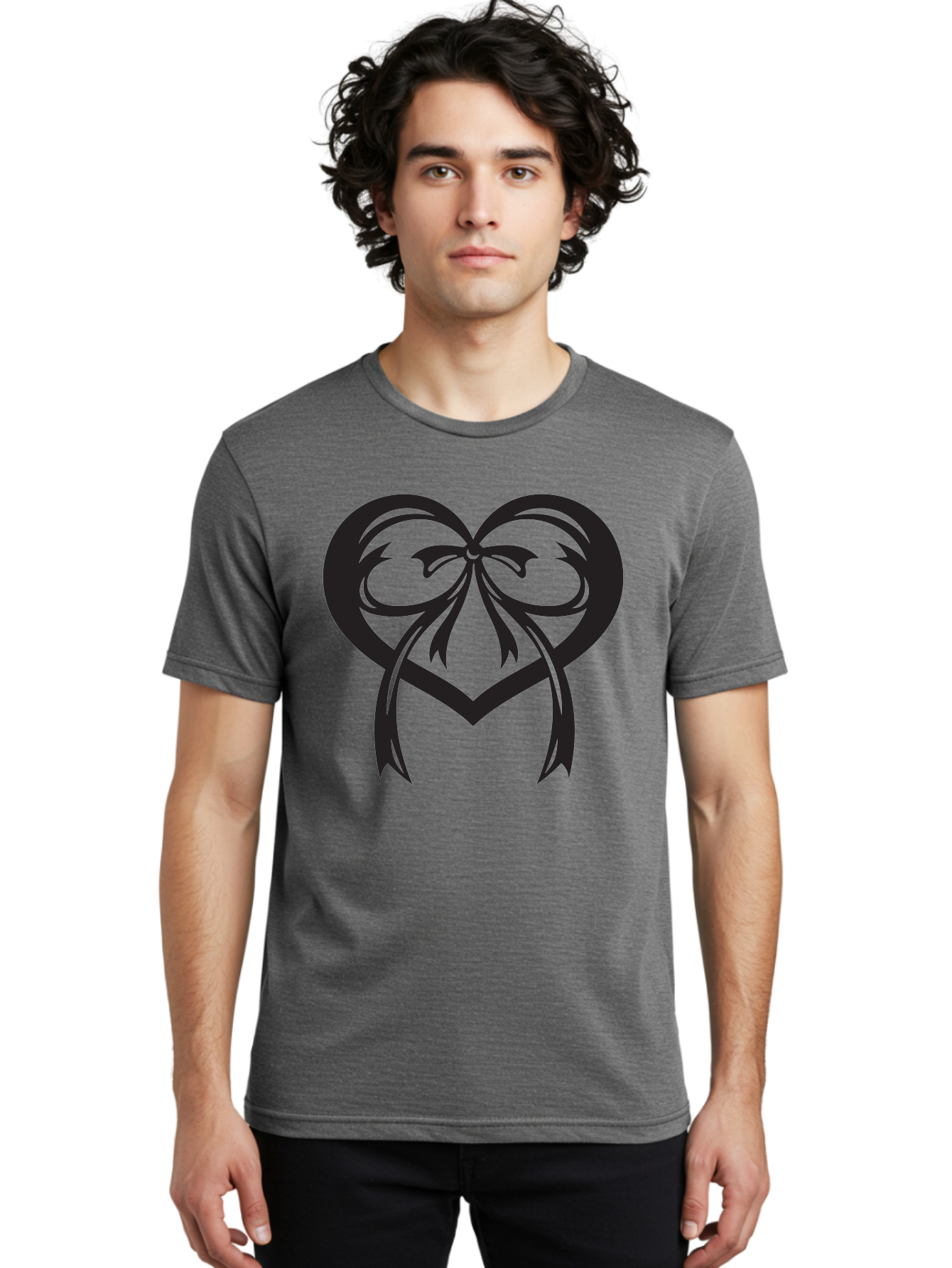 Heart-Graphic Men'S Graphic Tee, 100% Cotton, Comfortable Casual Summer Wear, Machine Washable, Heart Shape, Ribbon Bow, Heart Symbol, Love Sign, Valentine'S Day, Decorative Heart, Black Silhouette, Ribbon Design, Heart Decoration Aab276 12