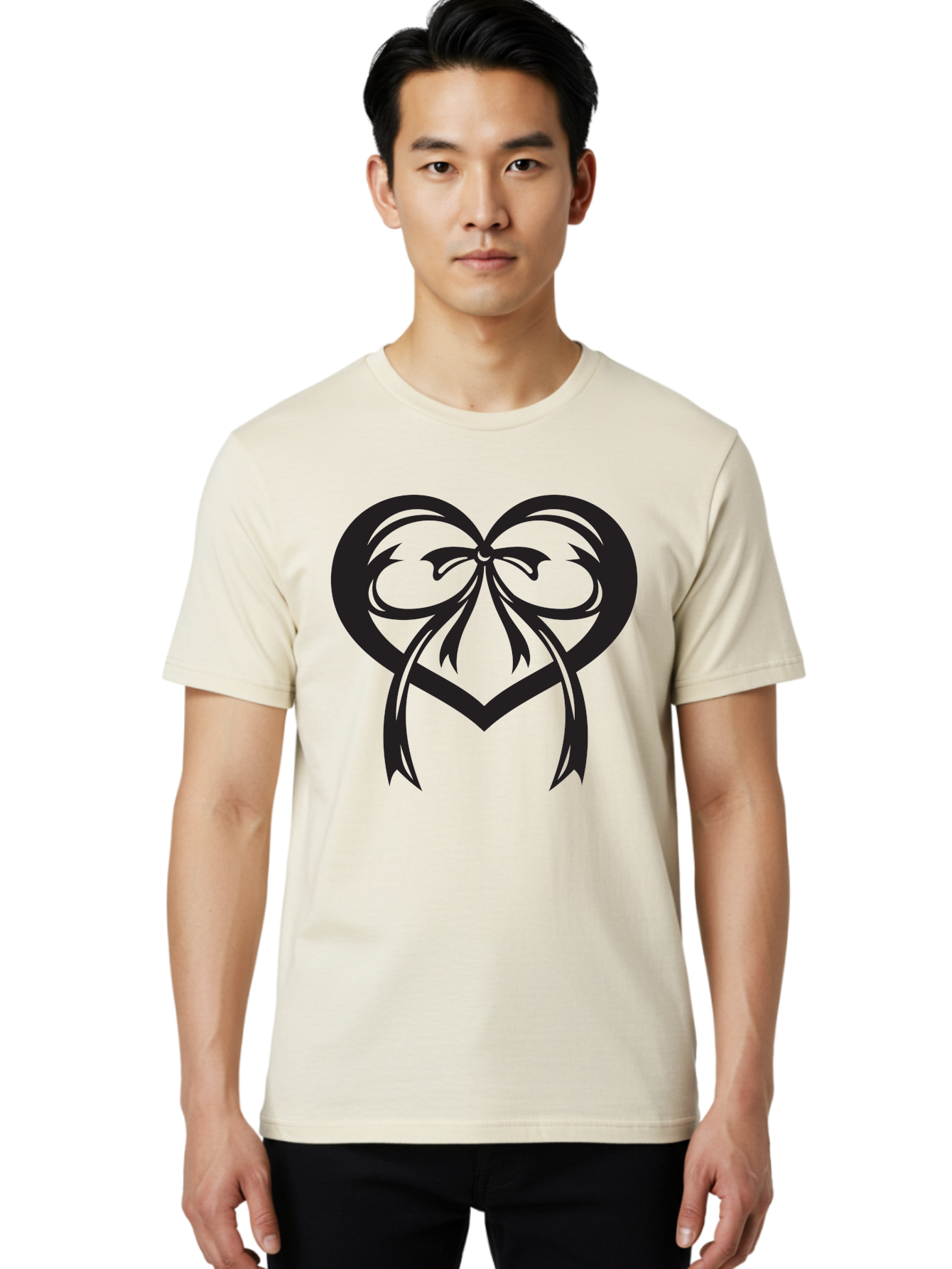 Heart-Graphic Men'S Graphic Tee, 100% Cotton, Comfortable Casual Summer Wear, Machine Washable, Heart Shape, Ribbon Bow, Heart Symbol, Love Sign, Valentine'S Day, Decorative Heart, Black Silhouette, Ribbon Design, Heart Decoration Aab276 10