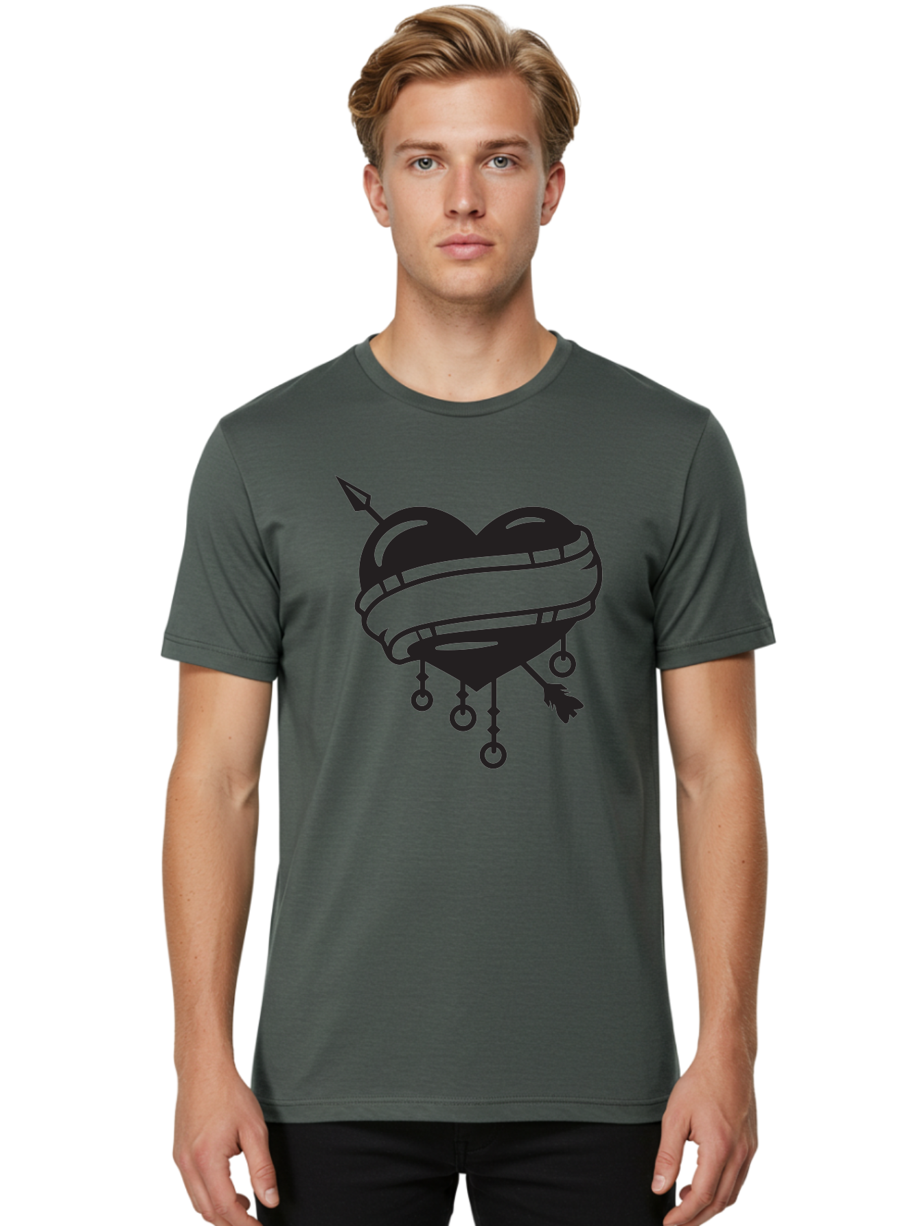 Heart-With-Arrow Men'S Graphic Tee, 100% Cotton, Comfortable Casual Summer Wear, Machine Washable, Heart With Arrow, Bound Heart, Symbolic Heart, Tattoo Art, Heart Design, Symbolic Love, Heart With Bindings Aab277 26