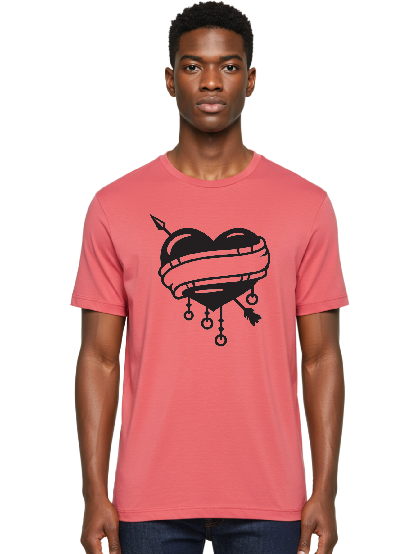 Heart-With-Arrow Men'S Graphic Tee, 100% Cotton, Comfortable Casual Summer Wear, Machine Washable, Heart With Arrow, Bound Heart, Symbolic Heart, Tattoo Art, Heart Design, Symbolic Love, Heart With Bindings Aab277 2