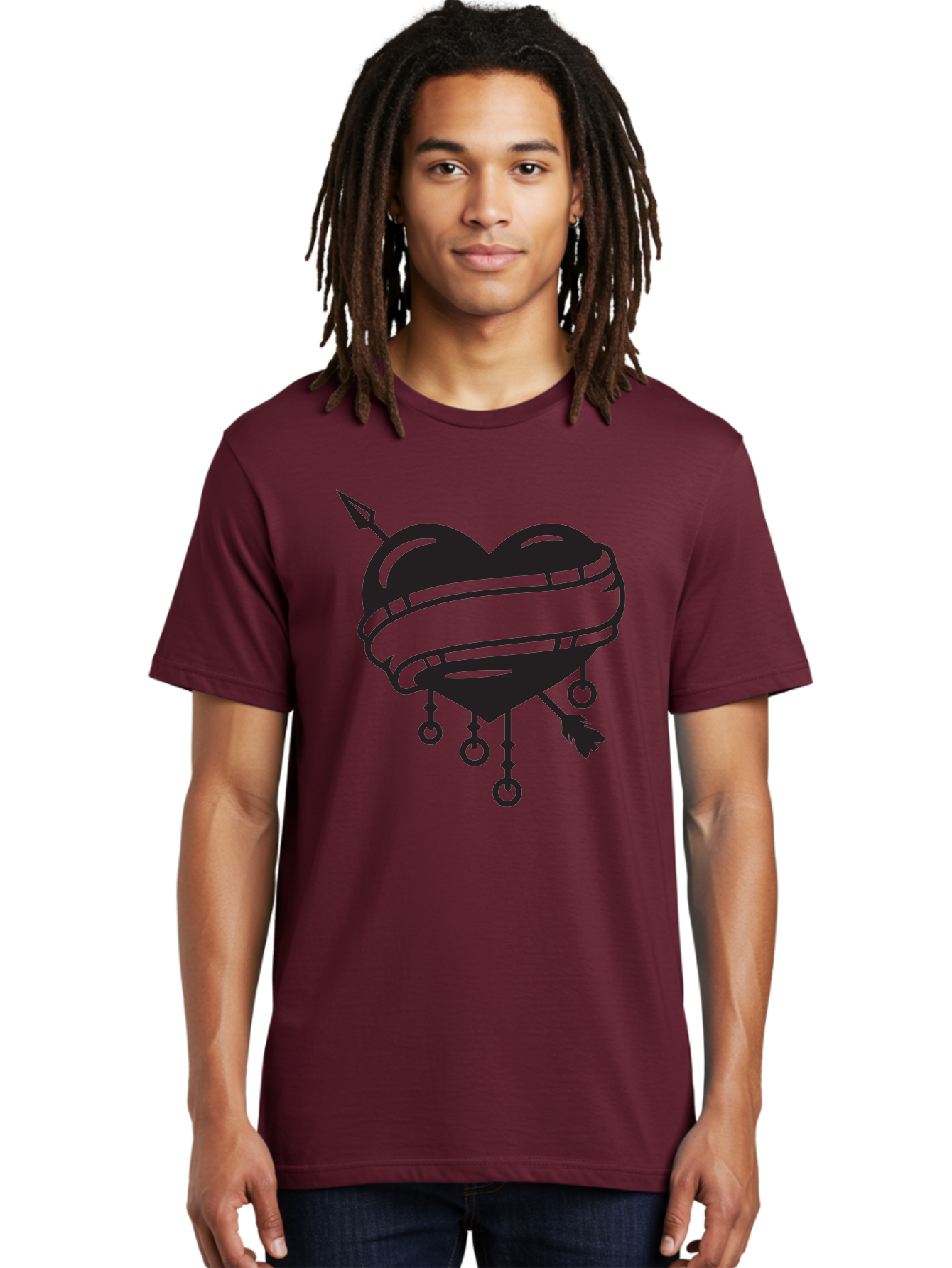 Heart-With-Arrow Men'S Graphic Tee, 100% Cotton, Comfortable Casual Summer Wear, Machine Washable, Heart With Arrow, Bound Heart, Symbolic Heart, Tattoo Art, Heart Design, Symbolic Love, Heart With Bindings Aab277 20