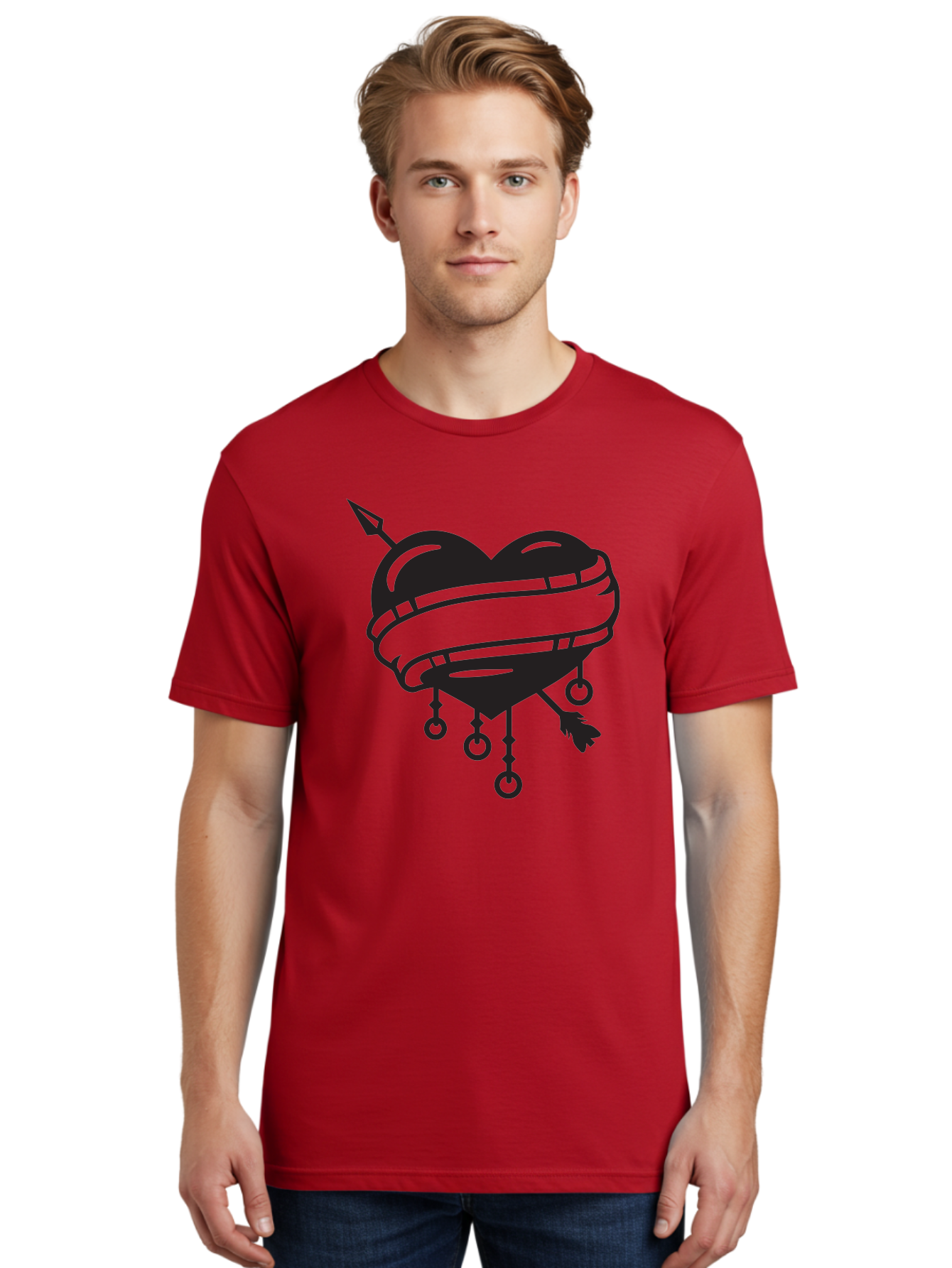 Heart-With-Arrow Men'S Graphic Tee, 100% Cotton, Comfortable Casual Summer Wear, Machine Washable, Heart With Arrow, Bound Heart, Symbolic Heart, Tattoo Art, Heart Design, Symbolic Love, Heart With Bindings Aab277 18