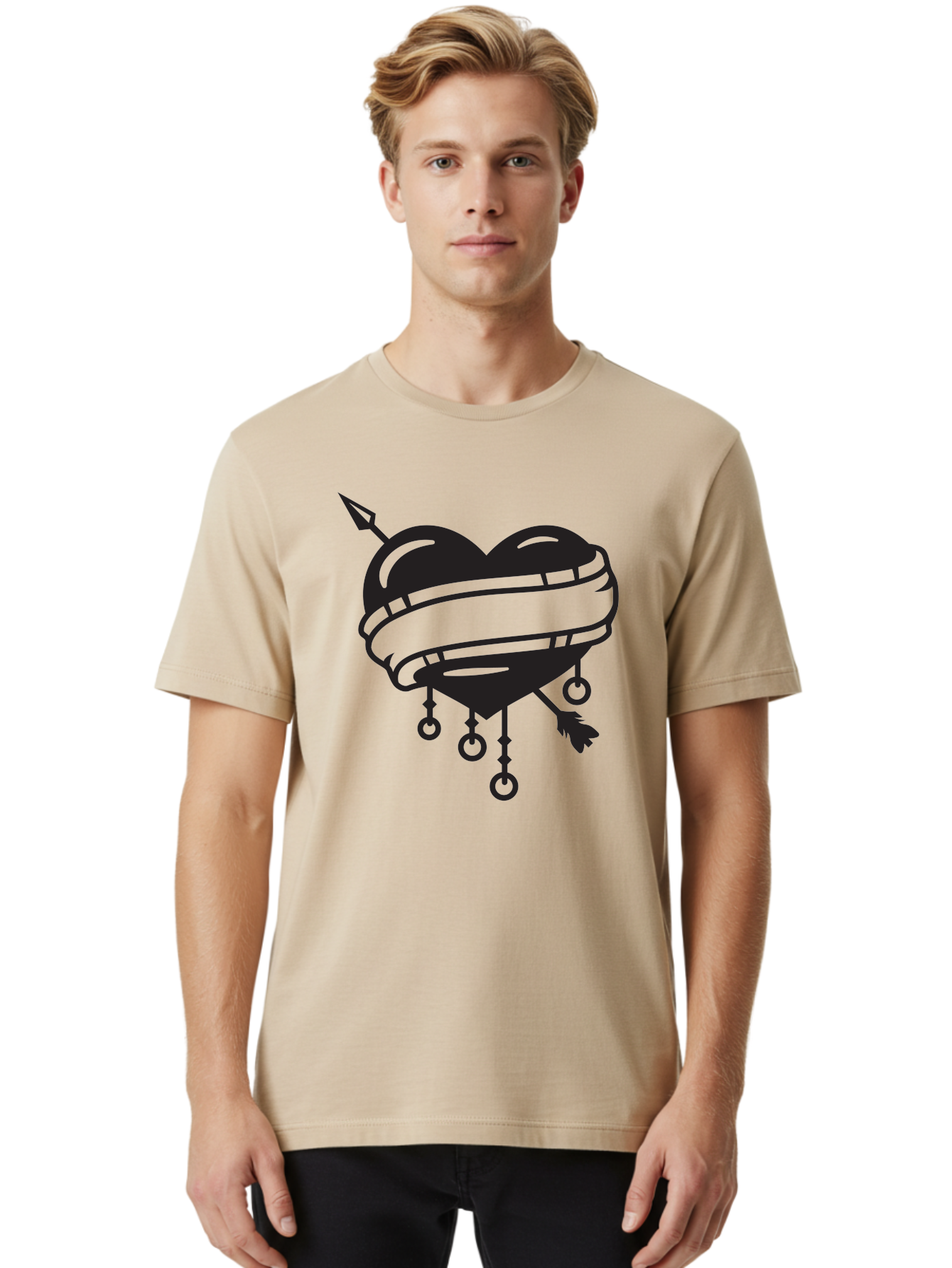 Heart-With-Arrow Men'S Graphic Tee, 100% Cotton, Comfortable Casual Summer Wear, Machine Washable, Heart With Arrow, Bound Heart, Symbolic Heart, Tattoo Art, Heart Design, Symbolic Love, Heart With Bindings Aab277 8