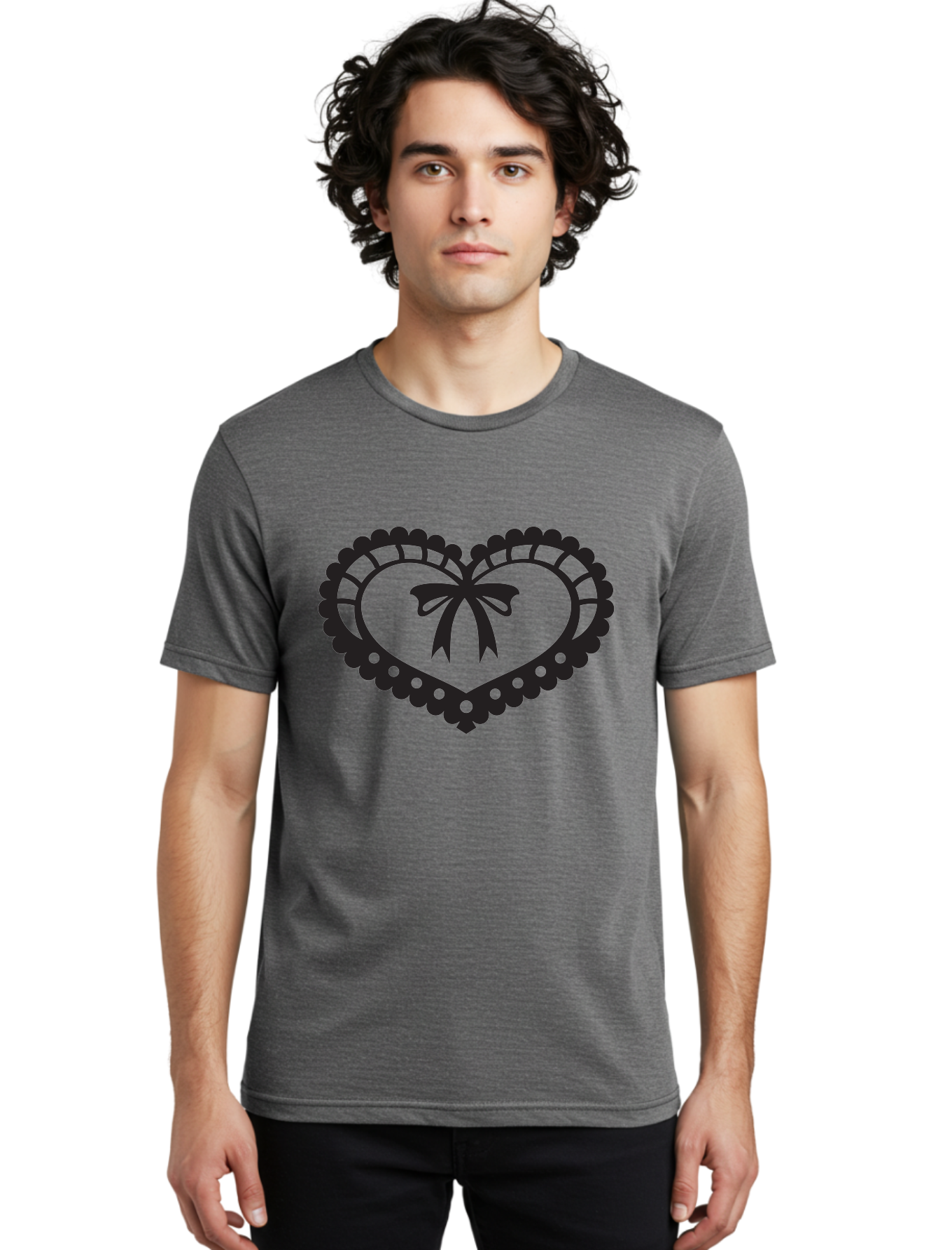 Heart-With-Bow-1 Men'S Graphic Tee, 100% Cotton, Comfortable Casual Summer Wear, Machine Washable, Heart Shape, Decorative Bow, Lace Details, Intricate Design, Love Symbol, Valentines Day, Heart Icon, Cute Graphic Aab278 14