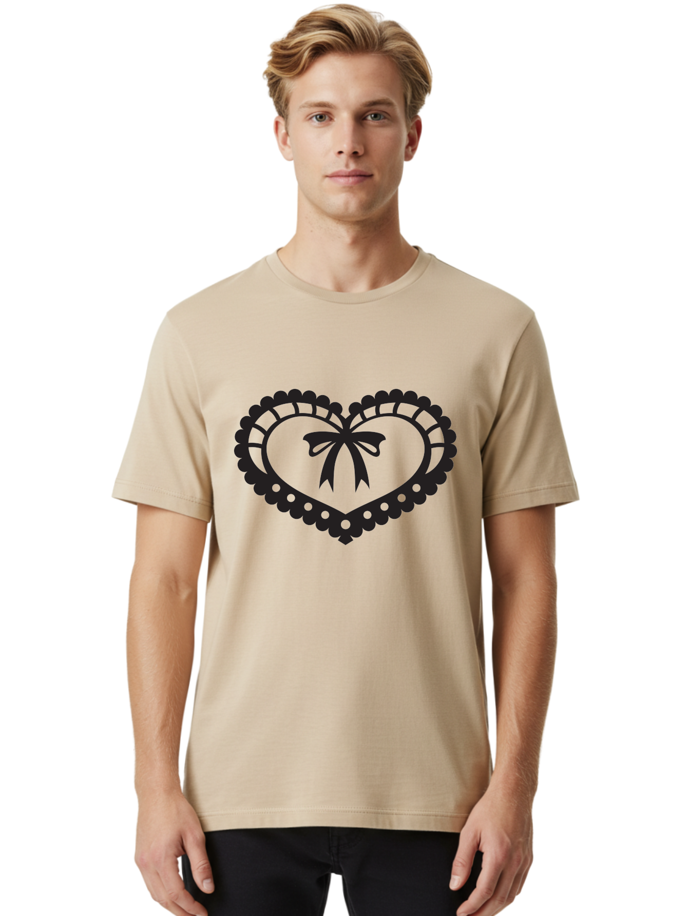 Heart-With-Bow-1 Men'S Graphic Tee, 100% Cotton, Comfortable Casual Summer Wear, Machine Washable, Heart Shape, Decorative Bow, Lace Details, Intricate Design, Love Symbol, Valentines Day, Heart Icon, Cute Graphic Aab278 22