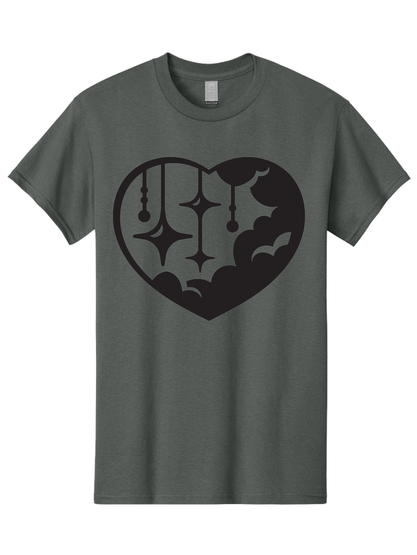 Heart-With-Clouds-And-Stars Men'S Graphic Tee, 100% Cotton, Comfortable Casual Summer Wear, Machine Washable, Heart Shape, Clouds, Stars, Celestial Design, Mystical Patterns, Whimsical Art, Dreamy Silhouettes, Abstract Shapes, Symbolic Heart Aab280 3