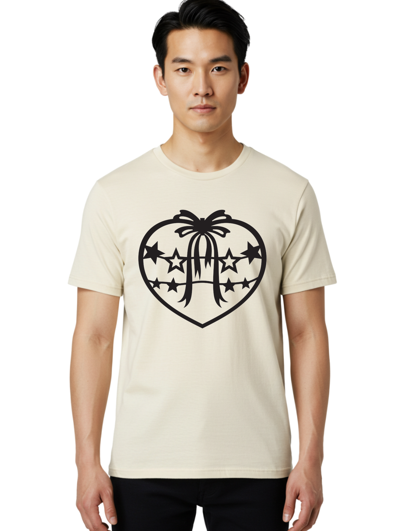 Heart-With-Ribbon-And-Stars Men'S Graphic Tee, 100% Cotton, Comfortable Casual Summer Wear, Machine Washable, Heart Shape, Stars, Ribbon Bow, Love Symbol, Heart Design, Celestial Theme, Starry Night, Heart Graphic, Ribbon, Abstract Art Aab283 20