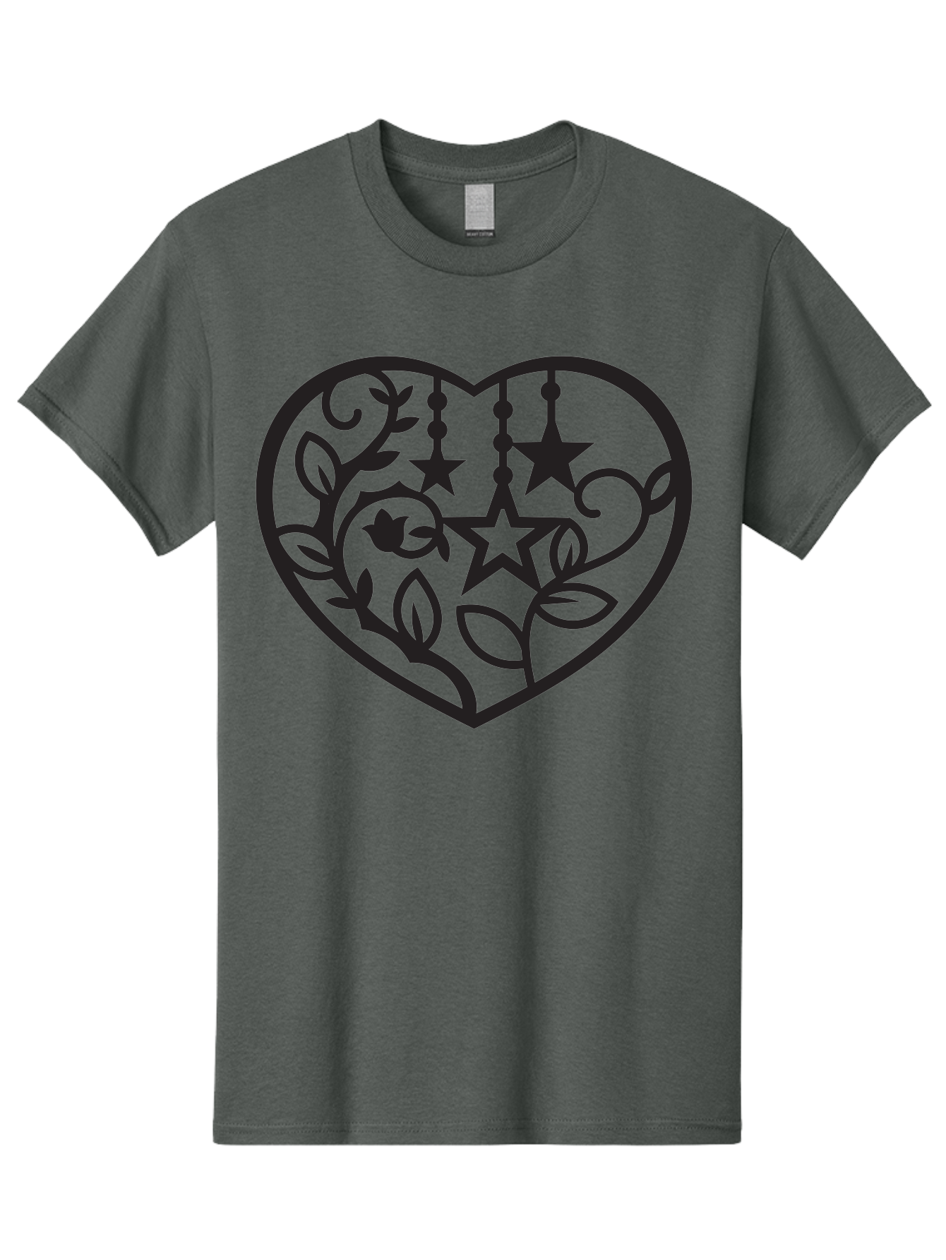Heart-With-Stars-And-Leaves Men'S Graphic Tee, 100% Cotton, Comfortable Casual Summer Wear, Machine Washable, Heart Shape, Floral Design, Stars, Leaves, Vines, Decorative Elements, Symbolic Heart, Stylized Graphics, Minimalist Art Aab284 3
