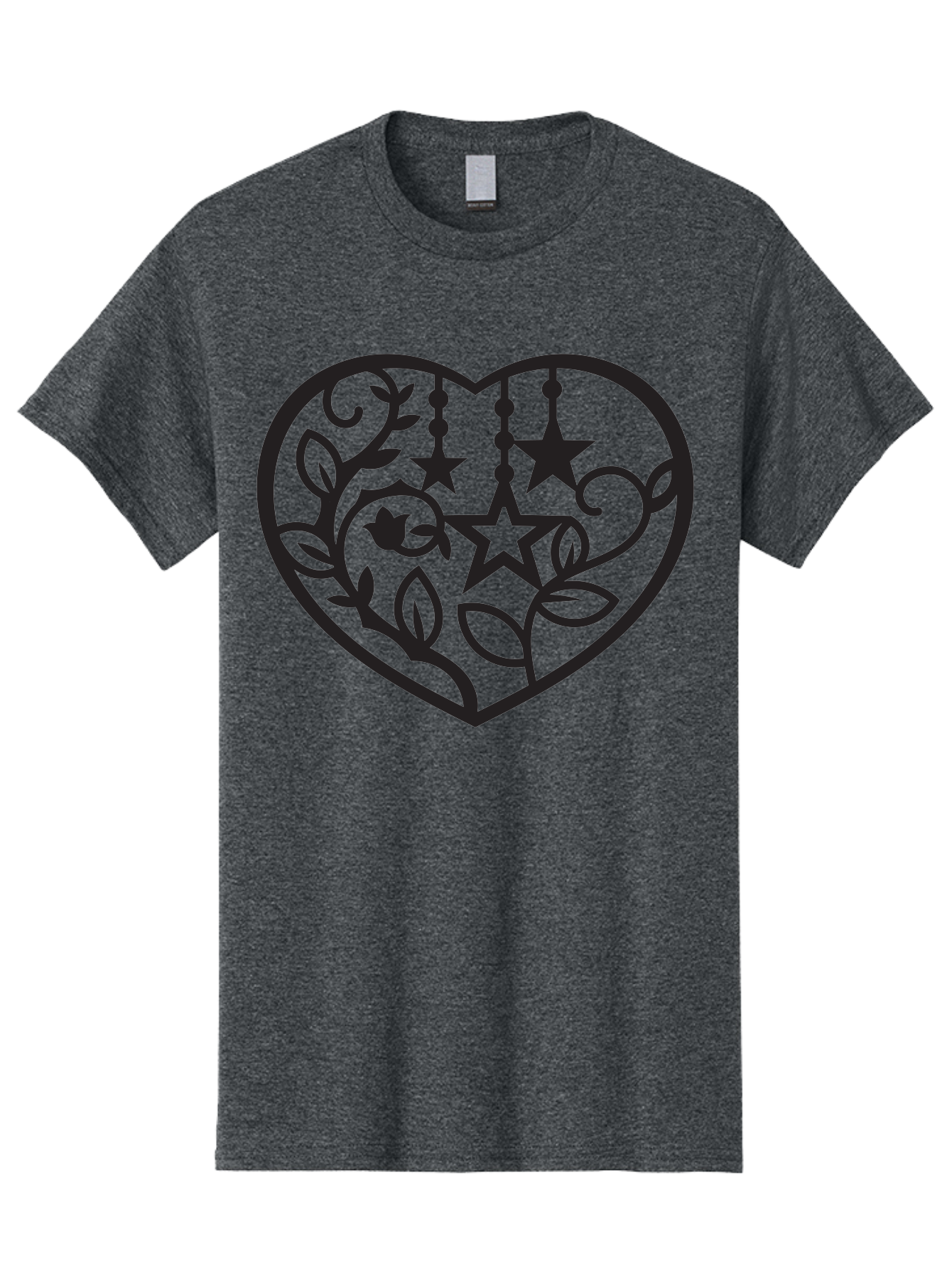 Heart-With-Stars-And-Leaves Men'S Graphic Tee, 100% Cotton, Comfortable Casual Summer Wear, Machine Washable, Heart Shape, Floral Design, Stars, Leaves, Vines, Decorative Elements, Symbolic Heart, Stylized Graphics, Minimalist Art Aab284 7