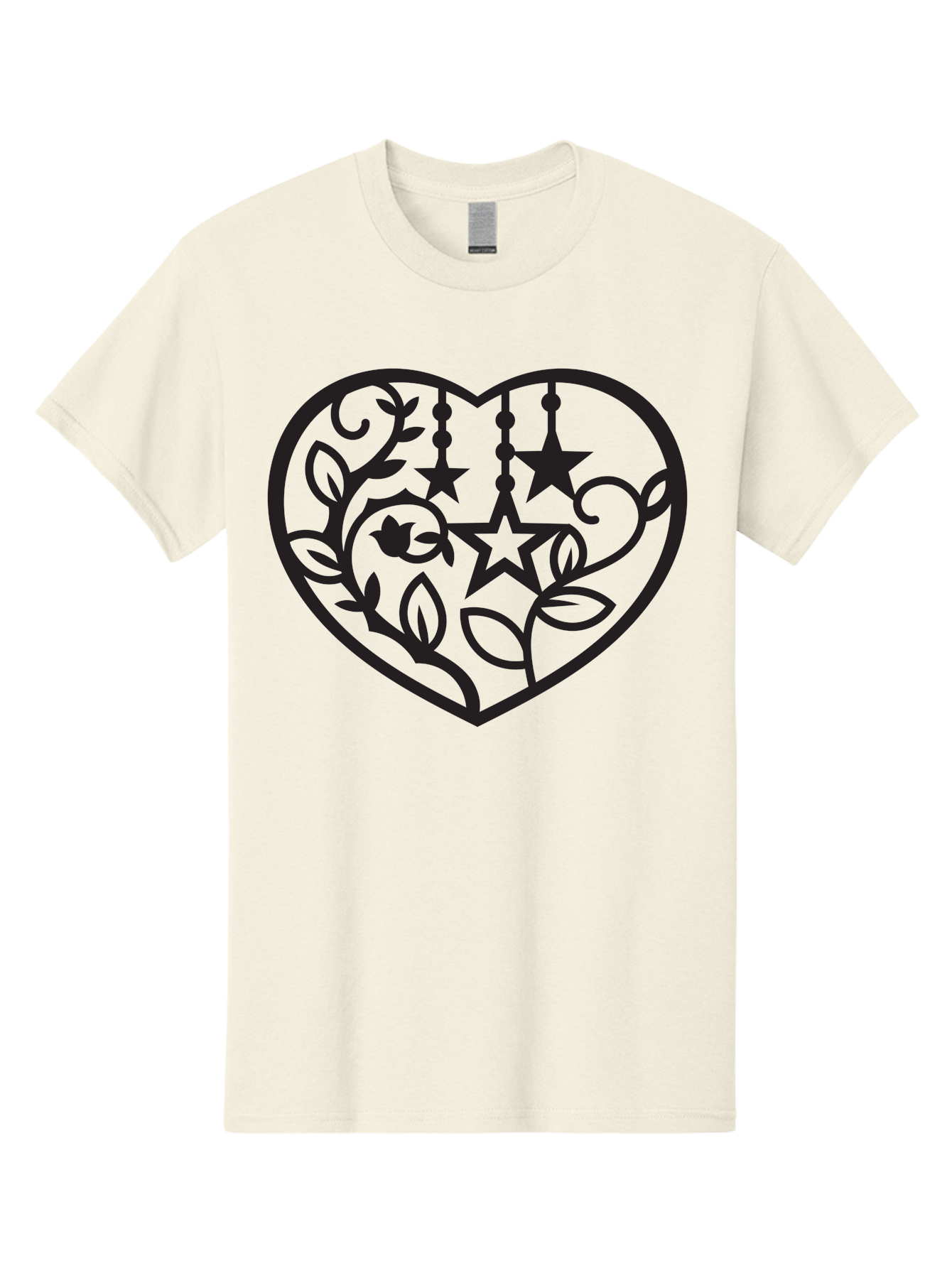 Heart-With-Stars-And-Leaves Men'S Graphic Tee, 100% Cotton, Comfortable Casual Summer Wear, Machine Washable, Heart Shape, Floral Design, Stars, Leaves, Vines, Decorative Elements, Symbolic Heart, Stylized Graphics, Minimalist Art Aab284 17