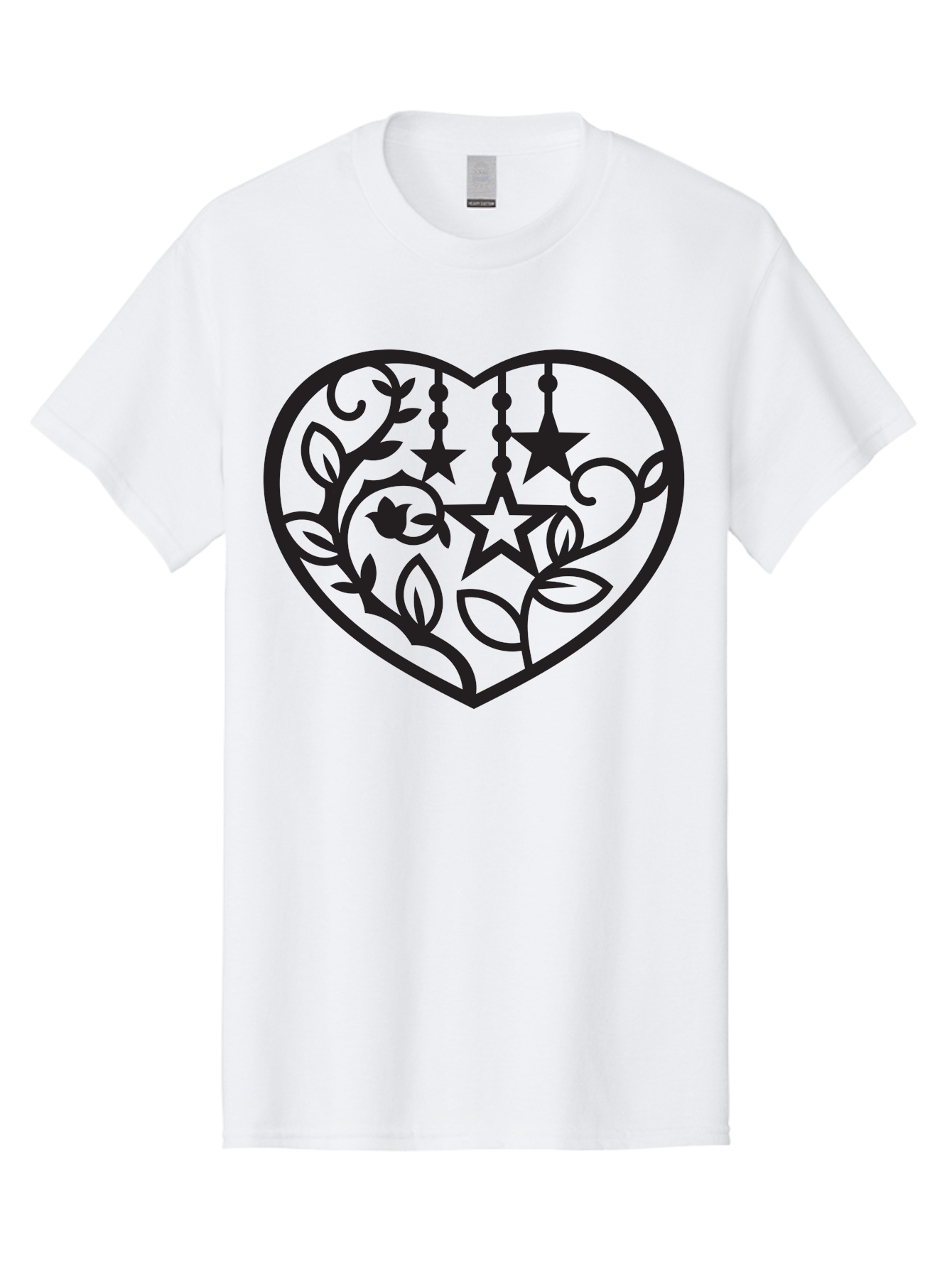Heart-With-Stars-And-Leaves Men'S Graphic Tee, 100% Cotton, Comfortable Casual Summer Wear, Machine Washable, Heart Shape, Floral Design, Stars, Leaves, Vines, Decorative Elements, Symbolic Heart, Stylized Graphics, Minimalist Art Aab284 29