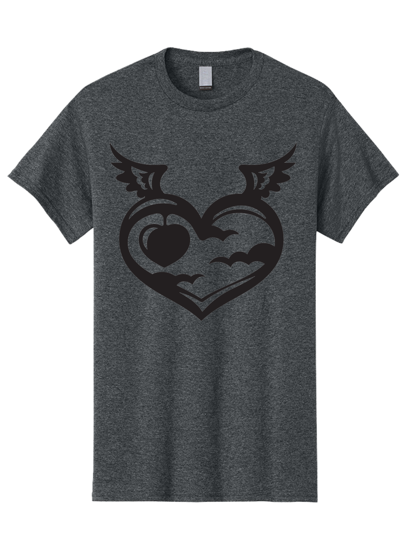 Heart-With-Wings-And-Apple Men'S Graphic Tee, 100% Cotton, Comfortable Casual Summer Wear, Machine Washable, Winged Heart Symbol, Heart With Wings, Apple Inside Heart, Symbolic Artwork, Tattoo Design, Love Icon, Heart Icon, Aab286 1