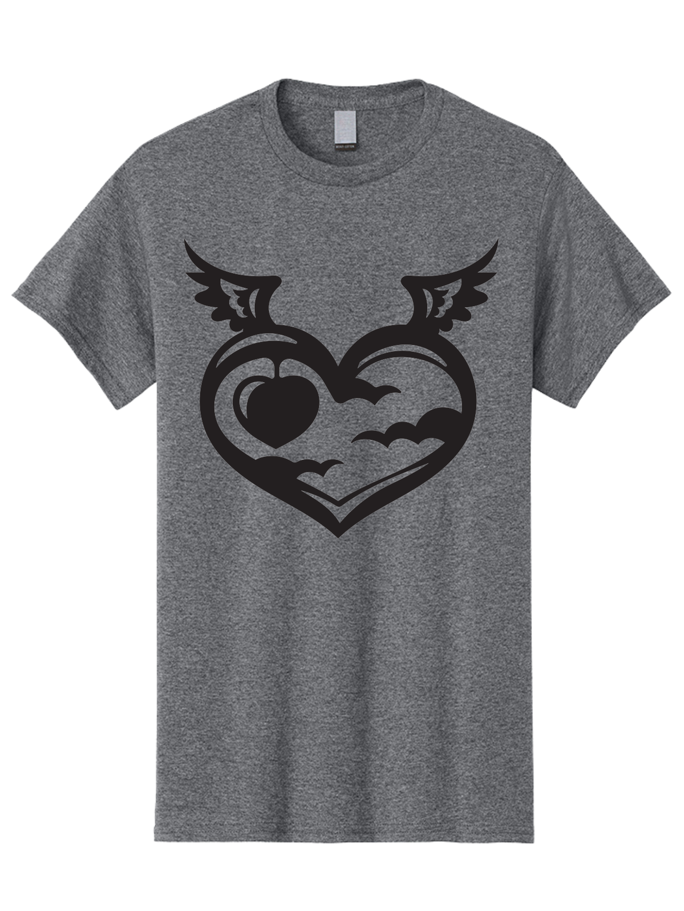 Heart-With-Wings-And-Apple Men'S Graphic Tee, 100% Cotton, Comfortable Casual Summer Wear, Machine Washable, Winged Heart Symbol, Heart With Wings, Apple Inside Heart, Symbolic Artwork, Tattoo Design, Love Icon, Heart Icon, Aab286 29