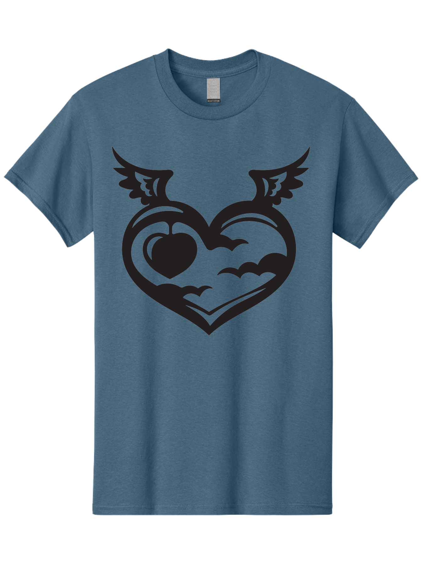 Heart-With-Wings-And-Apple Men'S Graphic Tee, 100% Cotton, Comfortable Casual Summer Wear, Machine Washable, Winged Heart Symbol, Heart With Wings, Apple Inside Heart, Symbolic Artwork, Tattoo Design, Love Icon, Heart Icon, Aab286 5