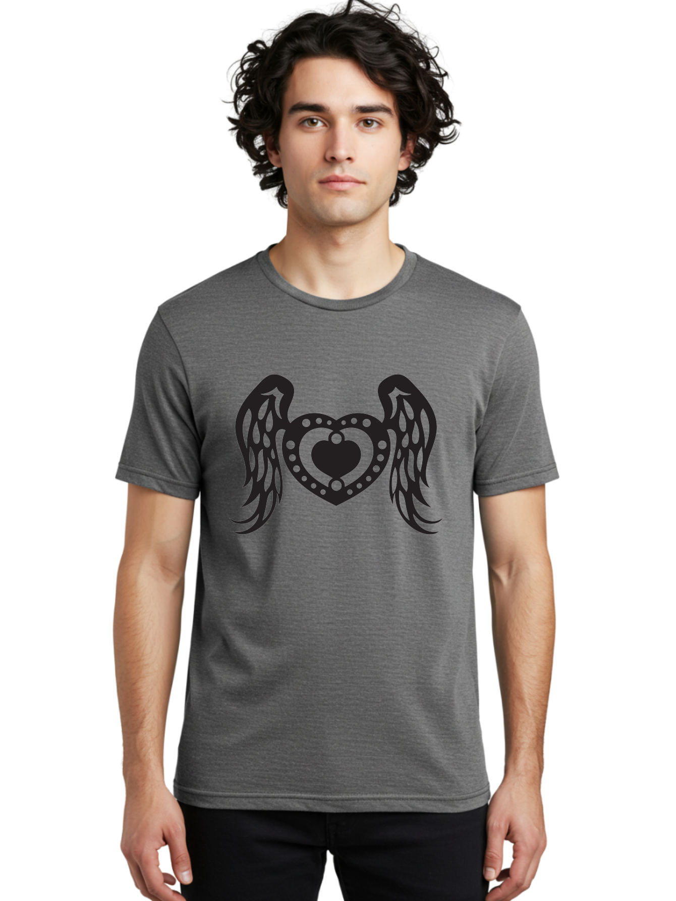 Heart-With-Wings Men'S Graphic Tee, 100% Cotton, Comfortable Casual Summer Wear, Machine Washable, Heart With Wings, Decorative Heart Design, Symbolic Heart Art, Winged Heart Illustration, Love Symbol, Heart Icon, Angel Wings, Aab287 16