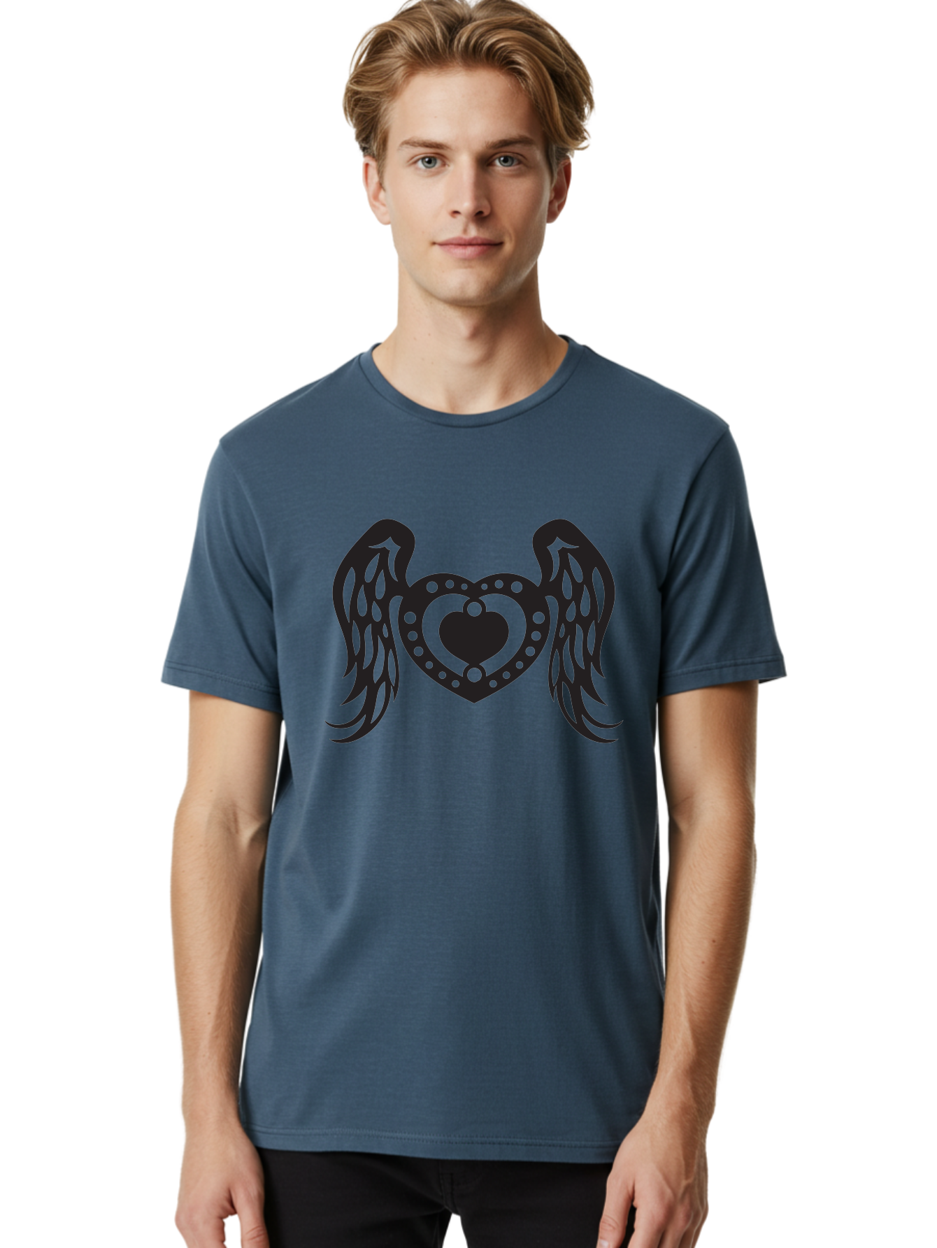 Heart-With-Wings Men'S Graphic Tee, 100% Cotton, Comfortable Casual Summer Wear, Machine Washable, Heart With Wings, Decorative Heart Design, Symbolic Heart Art, Winged Heart Illustration, Love Symbol, Heart Icon, Angel Wings, Aab287 20